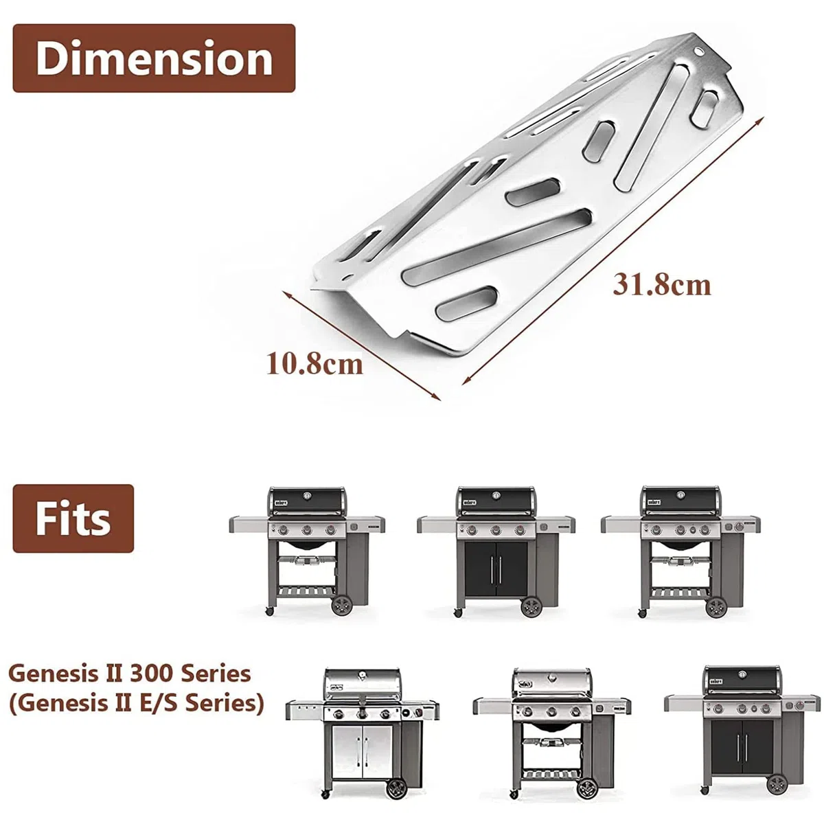 GFTIME 31,8cm 66040 Grill deflettore di calore per Weber Genesis II E-310 II E-315 II E-330 II E-335 II S-310 II S-335 Grill, piastra di calore in acciaio inox, tenda di calore, confezione da 3