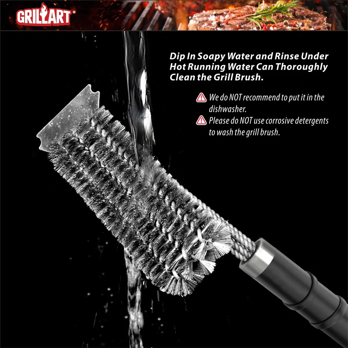 GRILLART BR-8529 BR-8529 - Spazzola per griglia e raschietto con manico Deluxe, spazzola per la pulizia della griglia della griglia del barbecue e della griglia del carbone a raggi infrarossi, per