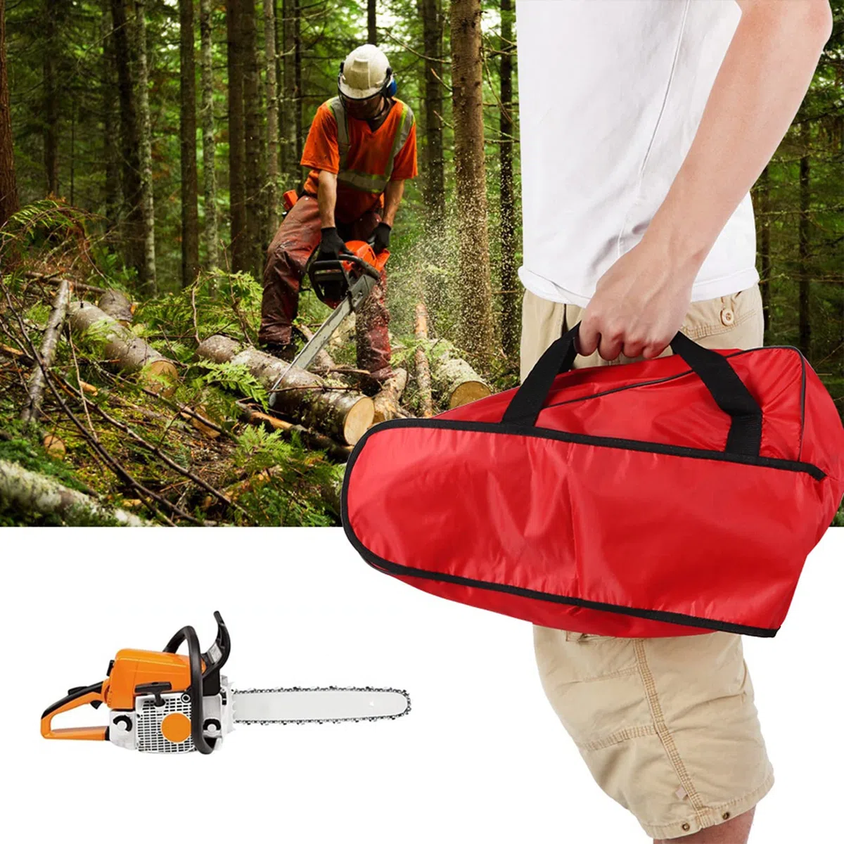 Borsa portatile in tessuto di bue per motosega da 30,5 cm, 35,6 cm, 40,6 cm, borsa da trasporto rigida per 14 batterie Milwaukee da 30,5 cm