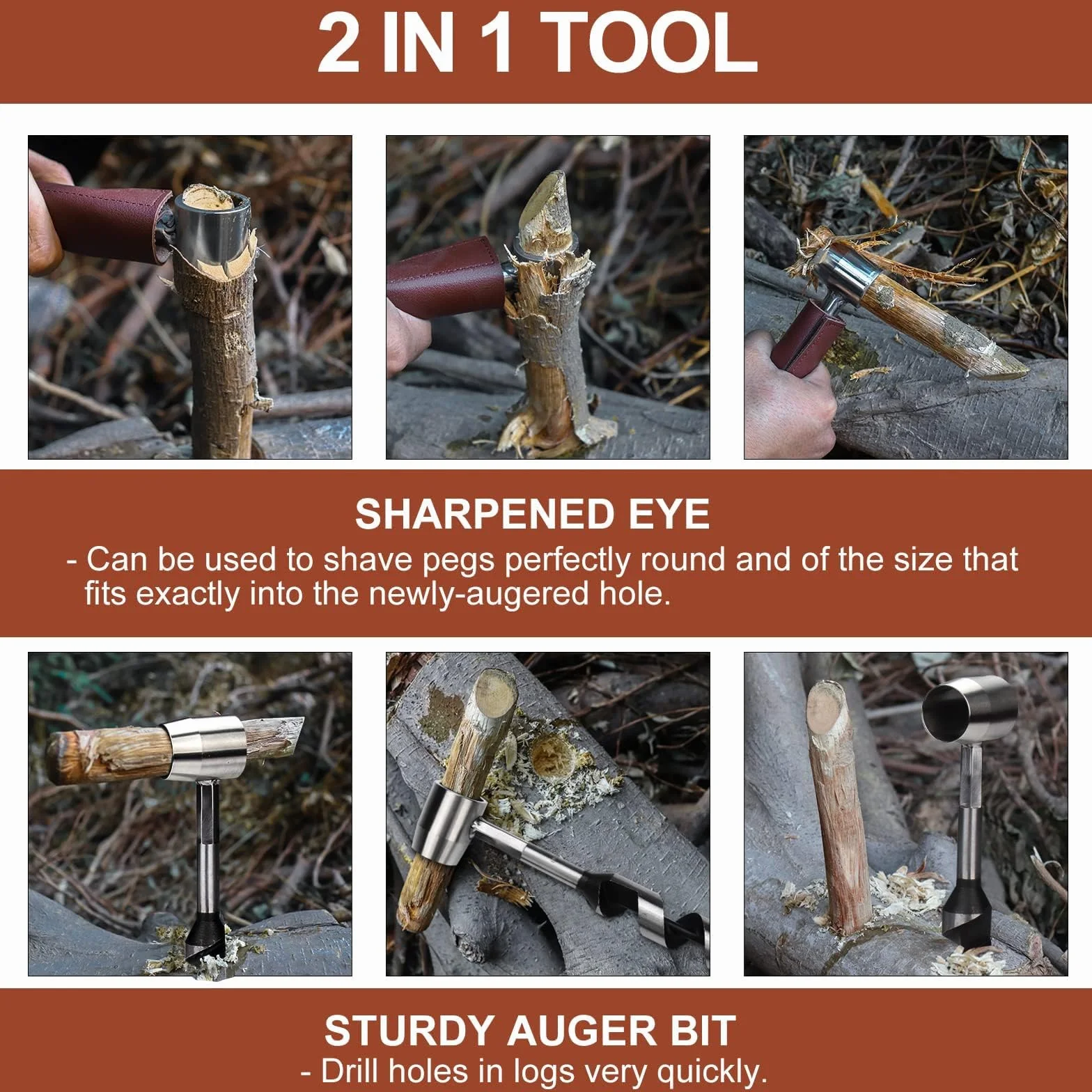 KOSIBATE Bushcraft Gear, chiave a coclea manuale per una facile foratura del legno, chiave per coloni e strumenti per bushcraft, perfetta per attività di campeggio e lavorazione del legno, trapano per