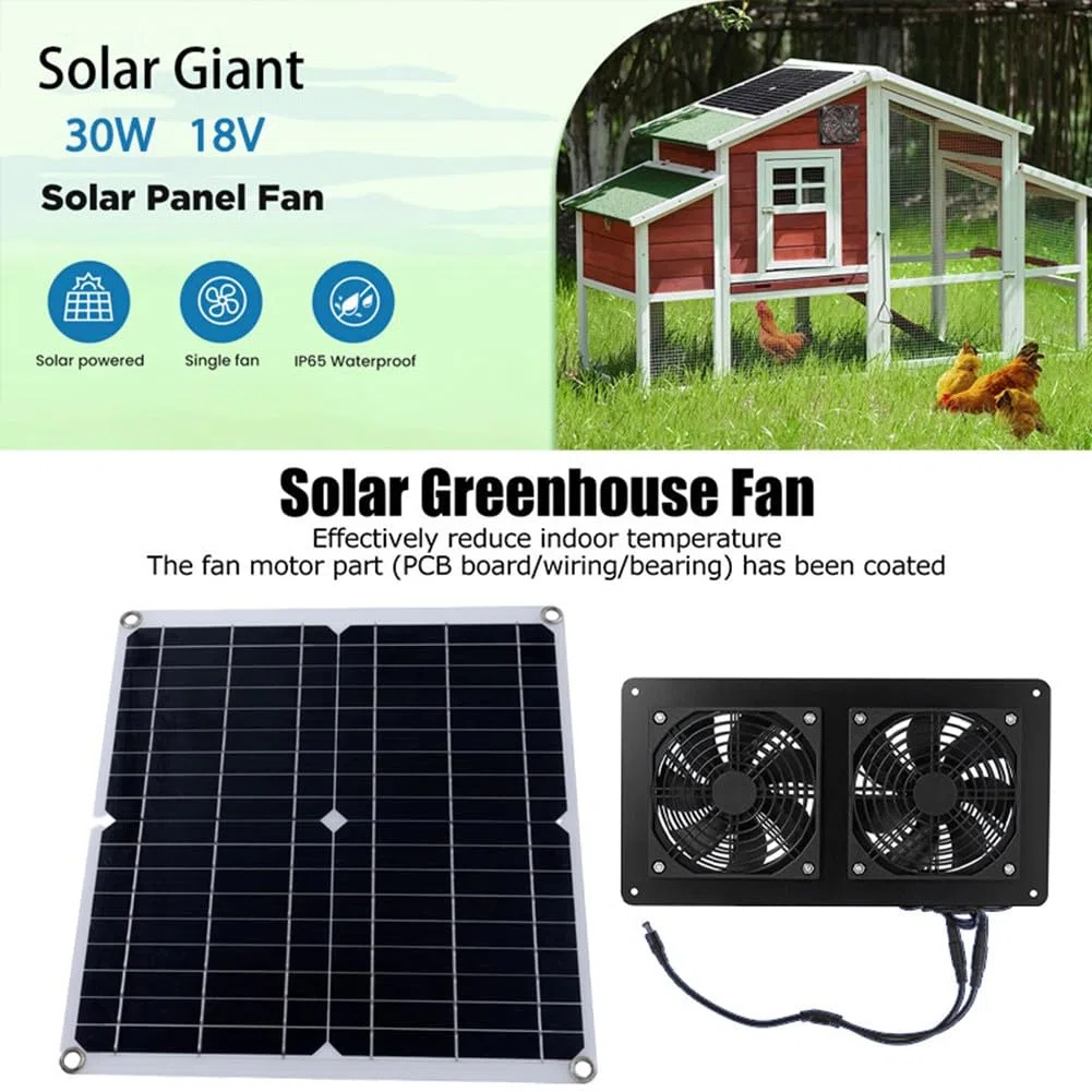 Ventola di estrazione solare esterna 30W 12V impermeabile pannello solare estrattore aria ventilatore per cani pollaio camper serra utensili elettrici