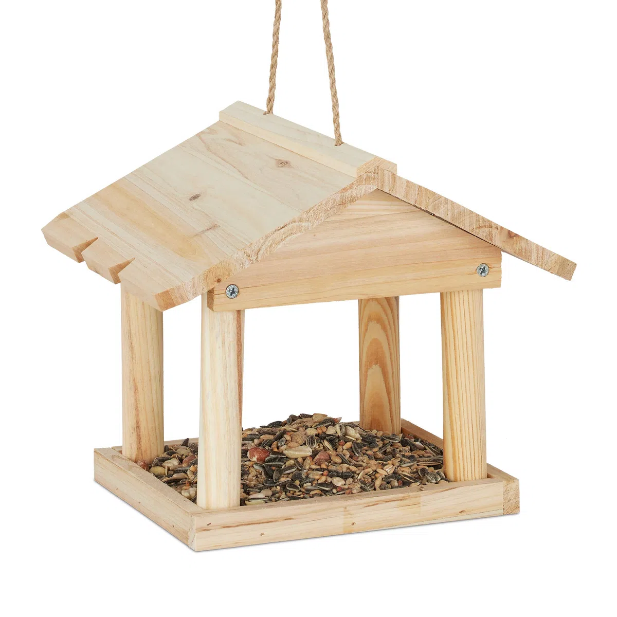 Relaxdays Casetta per Uccelli da Appendere, per Giardino & Balcone, Legno Non Trattato, Mini Mangiatoia, Legno Naturale