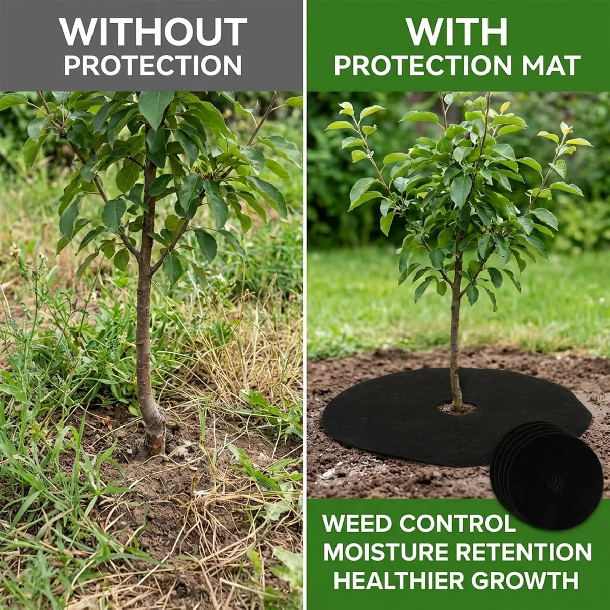 MEISO 20 Pezzi Dischi Pacciamatura per Alberi, Anelli Pacciamatura per Alberi Non Tessuto, Tappetino Pacciamante Anti-Erbacce Rotondo, Tappetino Protezione Albero per Controllo delle Erbacce (32cm)