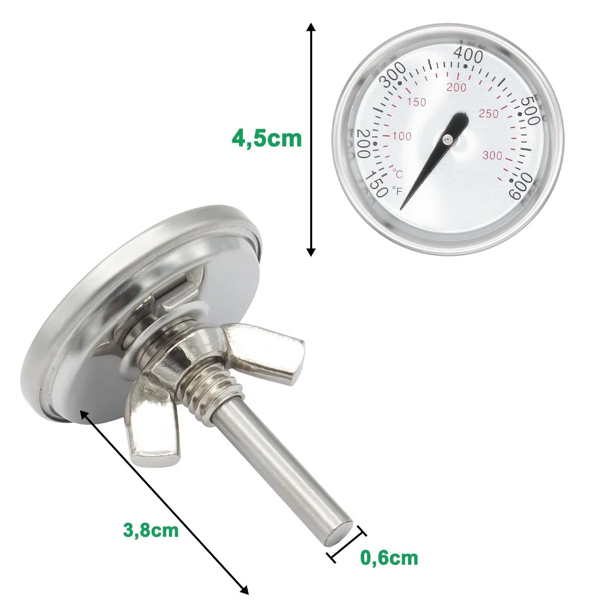 WELL GRILL Termometro 7581/60540 per barbecue Weber Spirit 200 e 300 grills, Spirit E/S 210, 220, 310, Q Series e barbecue a carbonella, termometro a gas di fumo, Ø 45 mm, 150-600 ℉