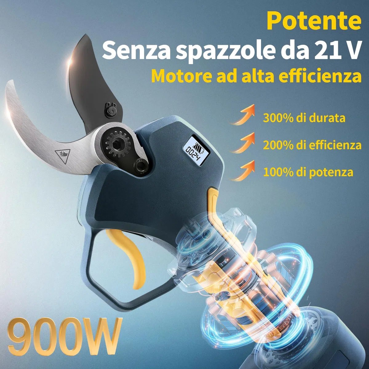 Forbici Elettriche a Batteria 40MM 18V Brushless 2 2Ah Batteria Display LCD Attrezzi da Giardino, Forbici Compatibili con Makita Batteries (PR-E40)