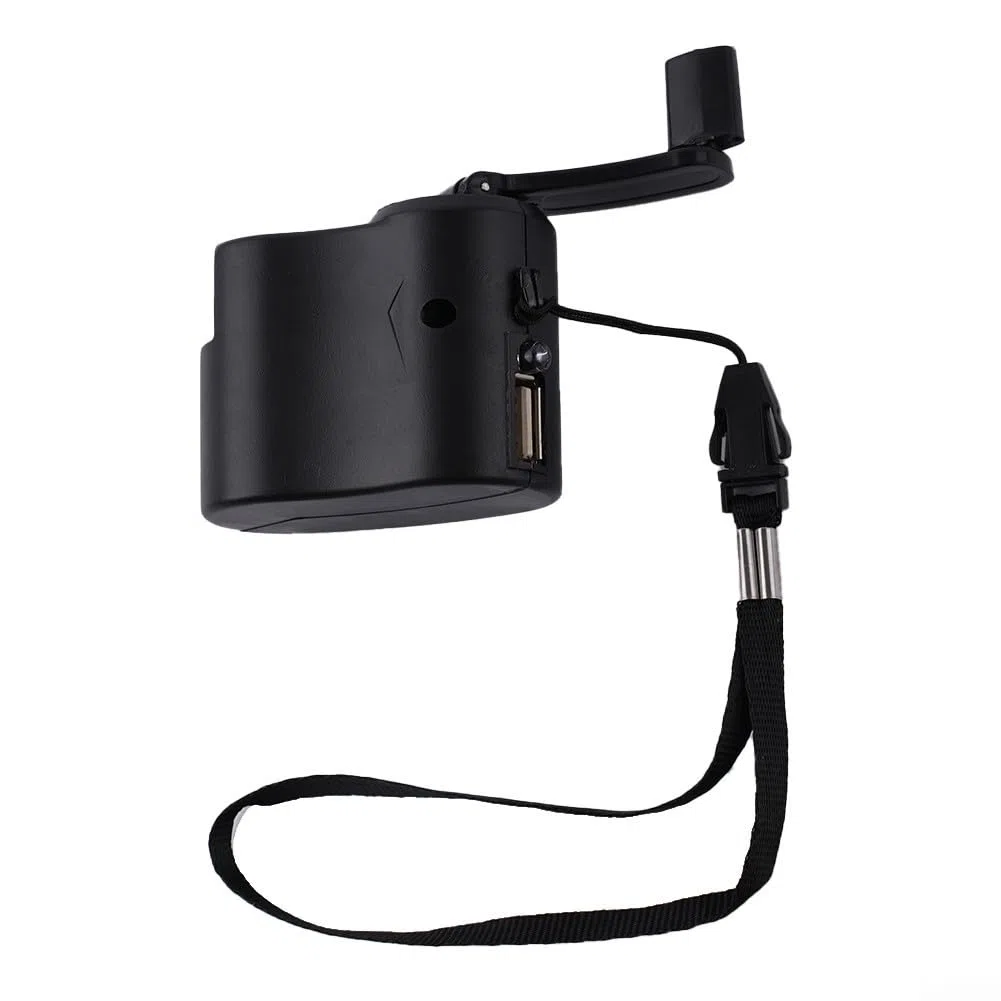 Generatore di carica a manovella USB, a dinamo manuale, per viaggi, ufficio, attività all'aperto, portatile, leggero, con indicatore luminoso (nero)