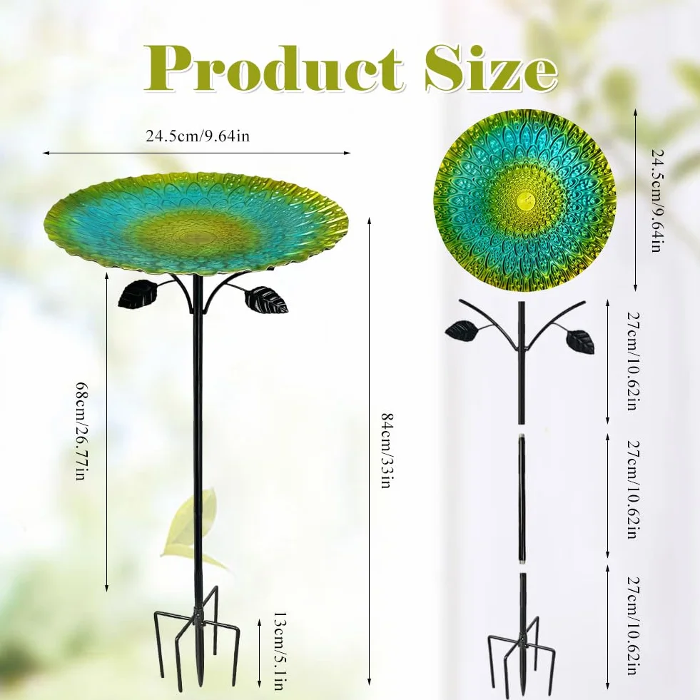 Abbeveratoio per uccelli in piedi, 85 cm, resistente all'inverno, per uccelli con forte base a 5 punti, grande ghisa, bagno per uccelli da giardino, in metallo antigelo retrò, verde, facile da pulire