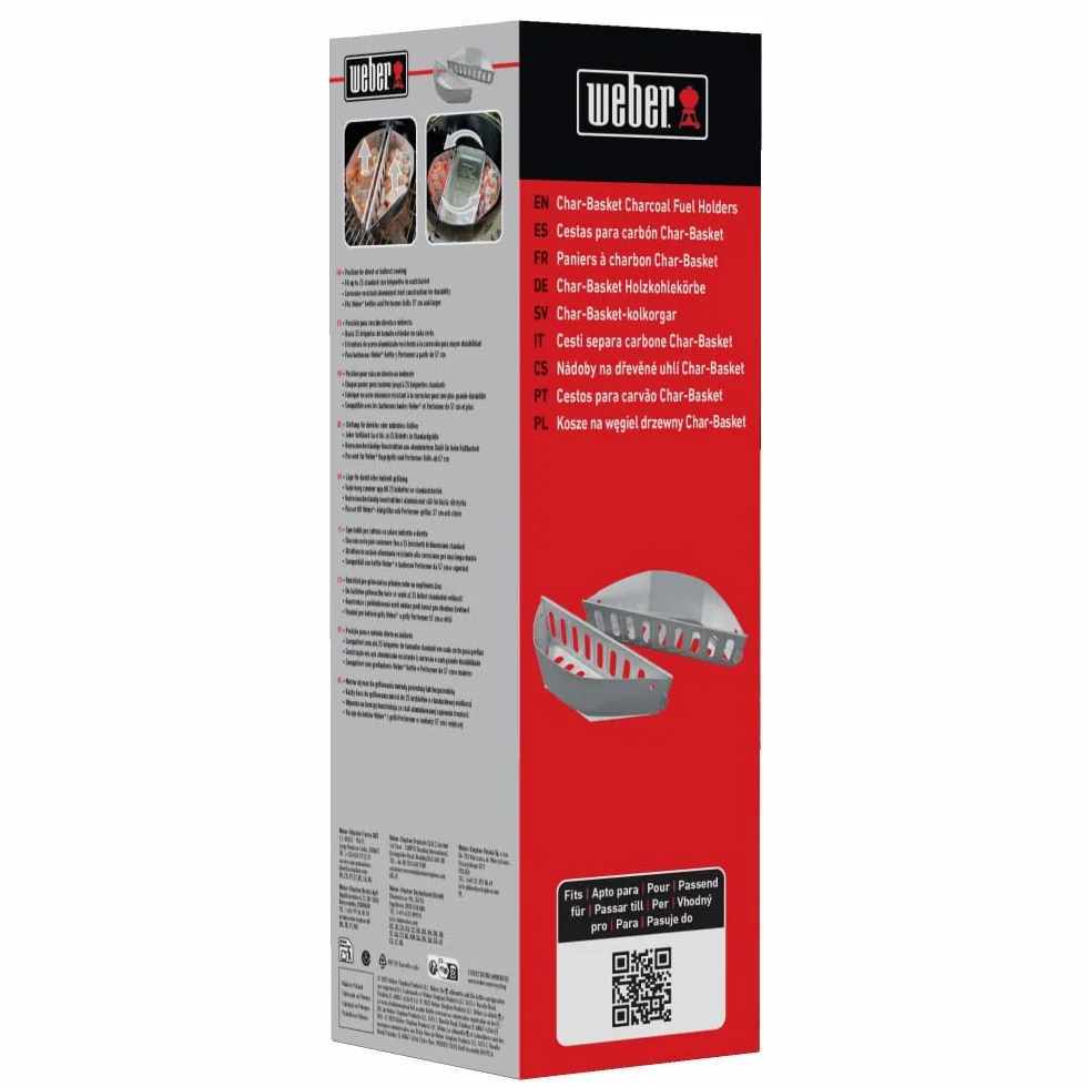 Weber cesti per Carbone per Tutti i Barbecue a Carbone Tipo Kettle, stabili e robusti, Ideali per Cottura Diretta e indiretta – Argento (3401510)
