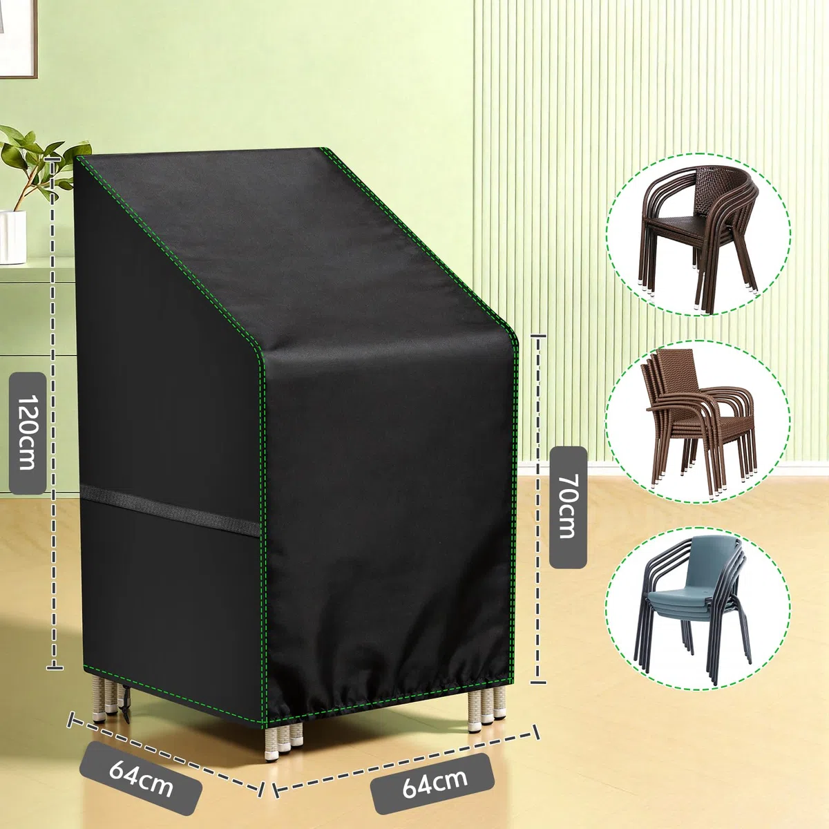 Zocipro Set da 2 Coperture Protettive per Sedie da Giardino per Esterno, 64 x 64 x 70/120 cm, Tessuto Oxford 210D Impermeabile e Resistente, Anti-UV, per Sedie Impilabili da Terrazza