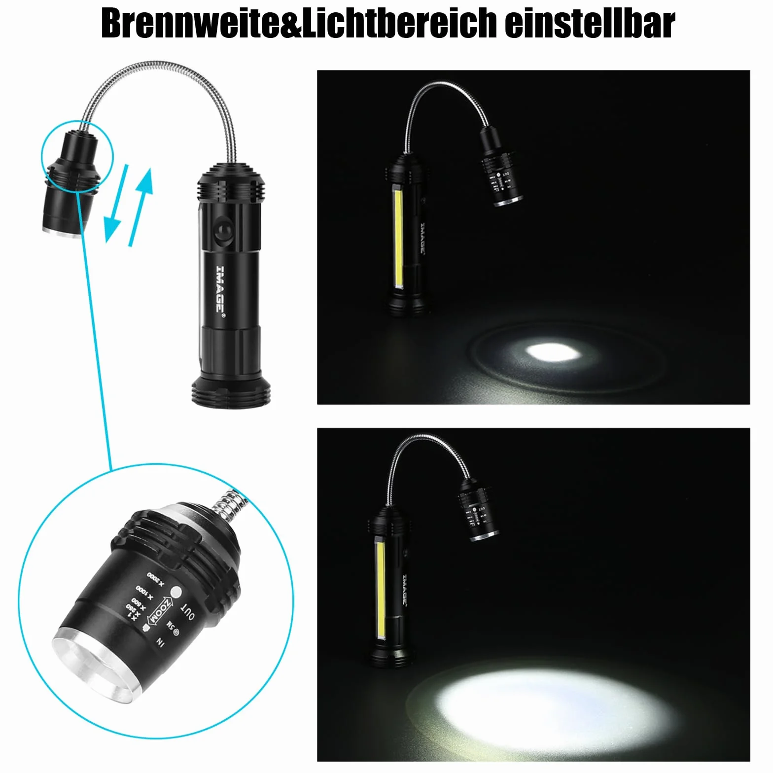 IMAGE Luce per barbecue, confezione da 2 luci magnetiche per barbecue, con lampada laterale, zoomabile, regolabile a 360°, accessori per barbecue per campeggio, picnic, officina, illuminazione garage