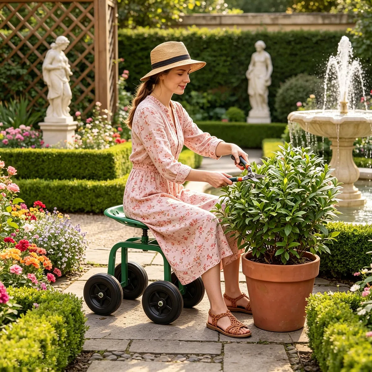 SOARS Sgabello con Ruote da Giardino, Sgabello per Giardinaggio con Sedile Girevole a 360° e Regolabile in Altezza, per Giardino, Prato e Cortile 465 x 310 x 400-500 mm, Portata 150 kg (Verde)