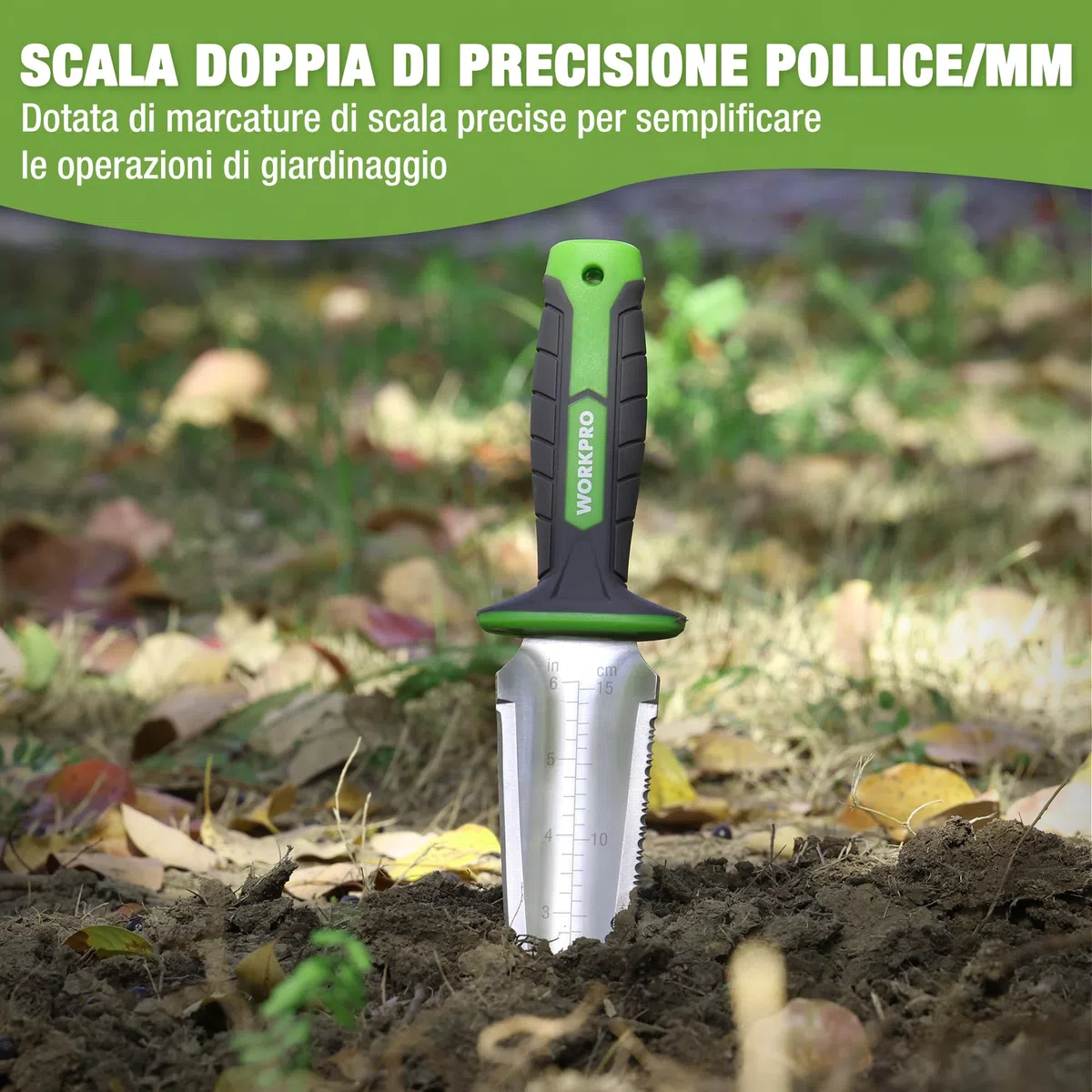 WORKPRO Paletta da Giardino con Custodia in Oxford, Lama in Acciaio Inossidabile Seghettata, Coltello da Giardino per Estirpazione, Piantagione e Scavatura
