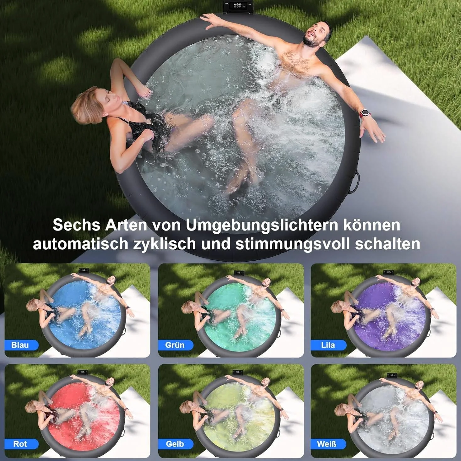 Vasca Idromassaggio Gonfiabile Portatile, Set da Bagno per Spa da Esterno con Oltre 150 Getti d'Aria,Pompa di Riscaldamento, Filtro E Copertura Isolante, Ideale per Cortile E Patio. Gray