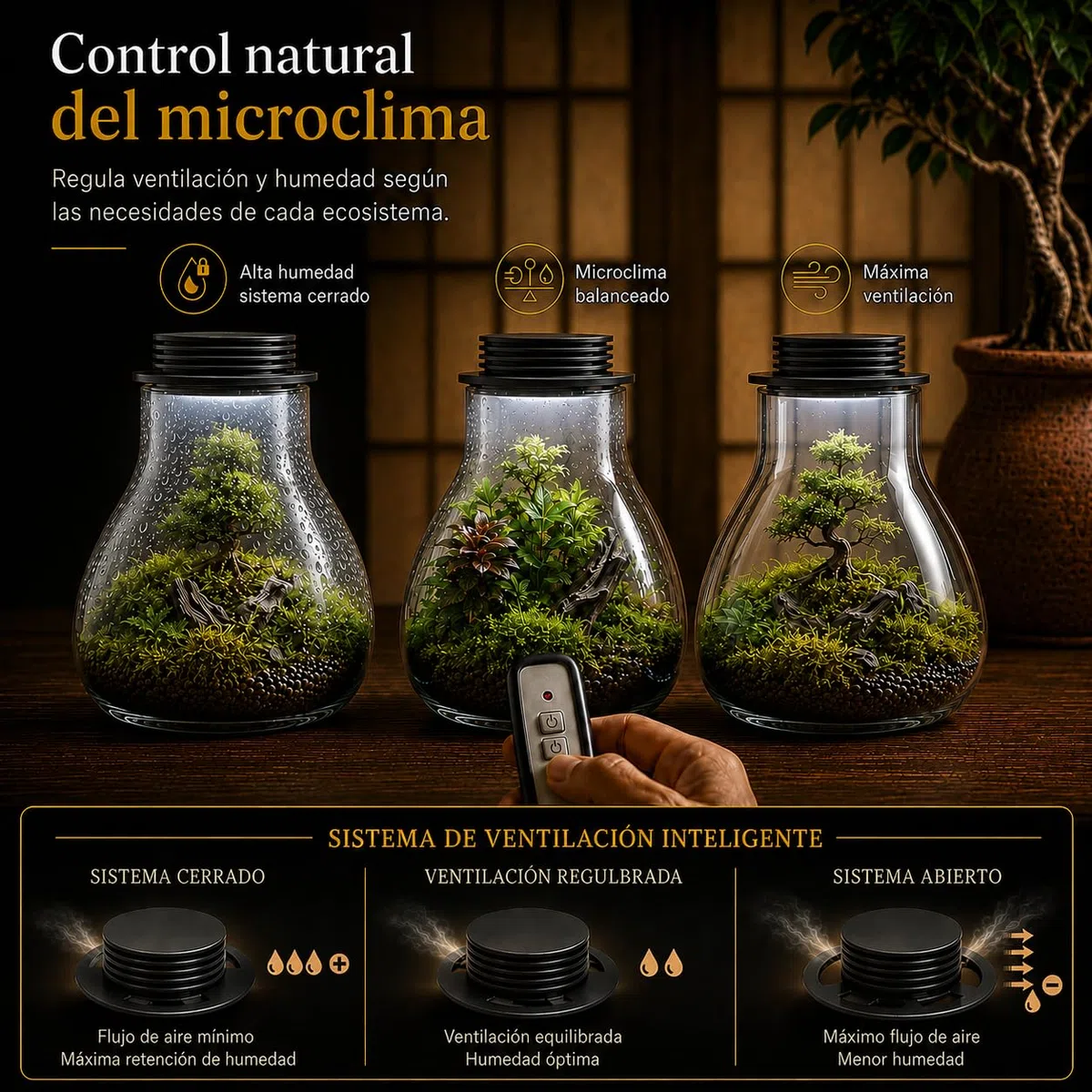 Coperchio Di Metallo Da 10 Cm Con Ventilazione Regolabile E Luce Led Intelligente Giardino Eterno In Vetro Ecosistema Di Terrario Per Piante, Ideale Per Casa, Ufficio O Regalo Di Evergreen Forest