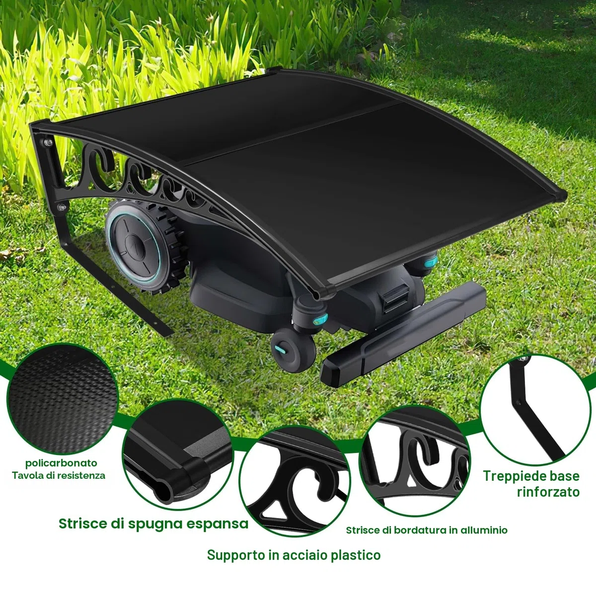 Tosaerba Robotizzato Con Tetto 106 x 87 x 50 cm, Garage per Robot Falciatrice, Protezione UV, Nero