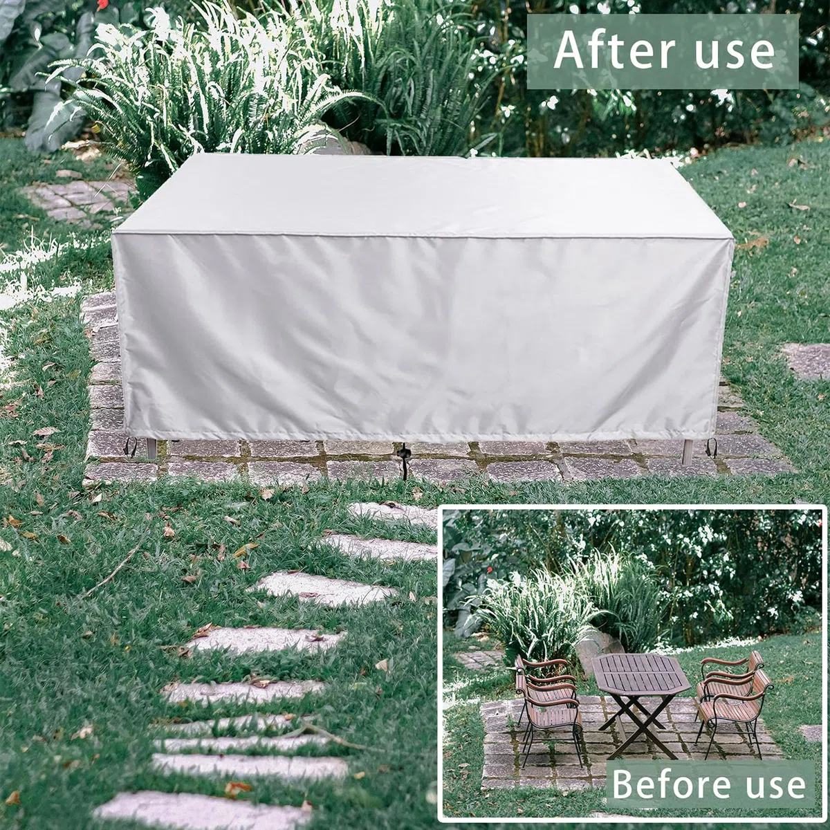 Copertura per Mobili da Giardino Rettangolare, 130x110x75cm/LxPxA 420D Oxford Coperture per Tavoli da Giardino Esterno, Copritavolo Tavolo Impermeabile Anti-UV, per Cortile Tavoli Sedie