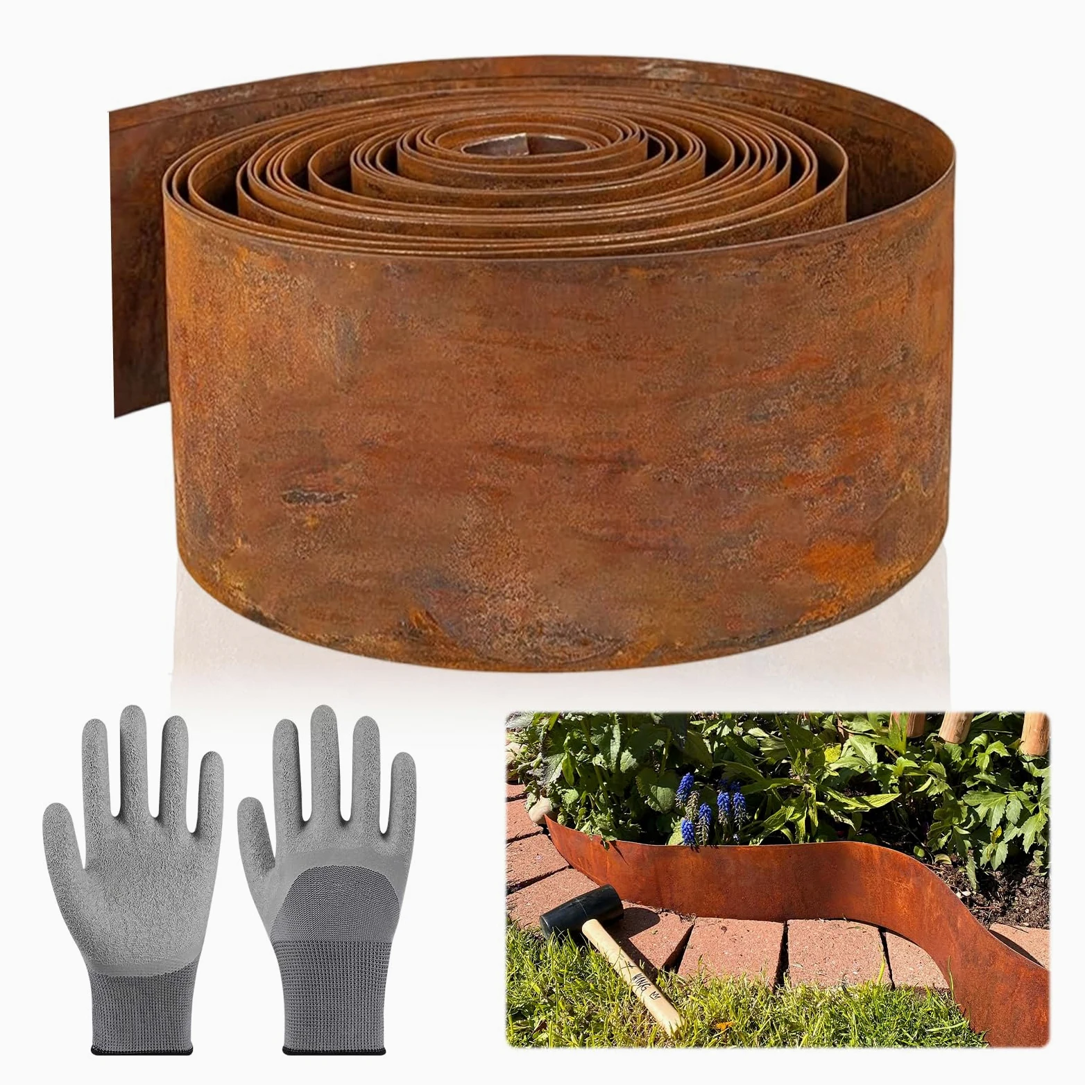 Bordo per prato in metallo, 10 m, bordatura per aiuole con effetto ruggine, altezza 15 cm, per limitare aiuole, sentieri da giardino, alberi, ghiaia, resistente alle intemperie, 1 paio di