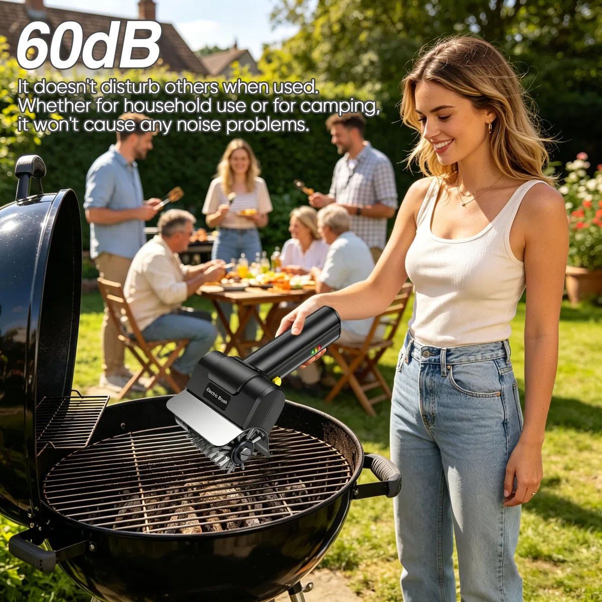 Spazzola elettrica per barbecue senza fili, set 3 in 1, con testina in acciaio inox 304, 3 velocità e 90 minuti di autonomia, impermeabile, per griglia in ghisa, affumicatore, piastra per barbecue