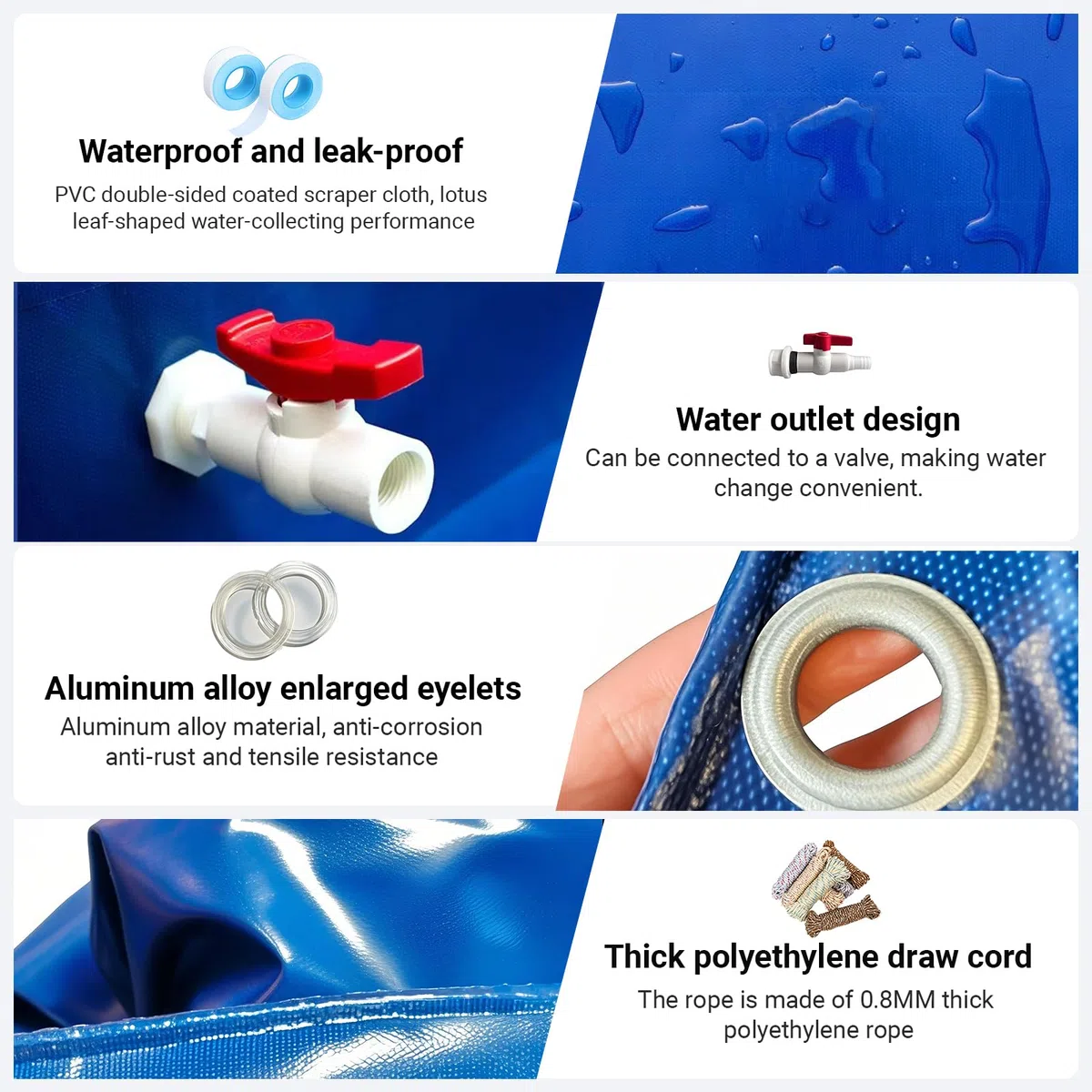 Stagno di allevamento temporaneo della tela del PVC con il sistema di drenaggio per stoccaggio all'aperto dell'acqua, progettato per gli organismi marini, 3x1x0.5m, durevole ed affidabile