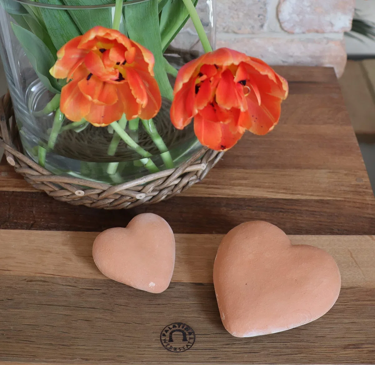 Palatina, cuore in terracotta fatto a mano, assolutamente resistente al gelo, diverse dimensioni, decorazione da giardino per esterni (13 cm)