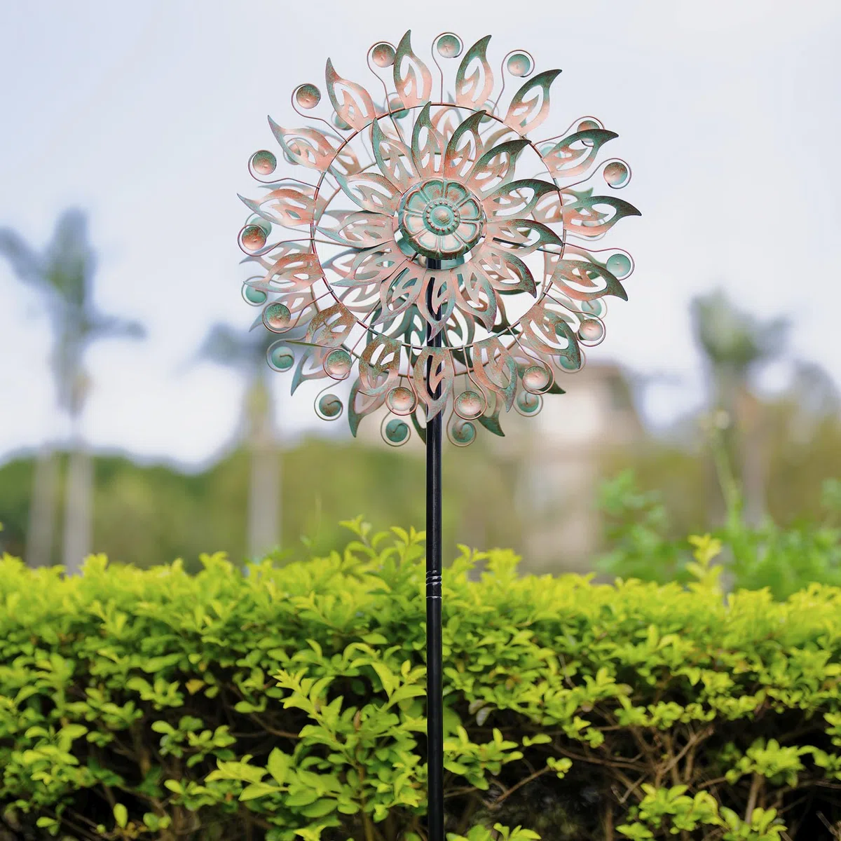 DREAMYSOUL Girandola a vento in metallo, diametro 41,9 cm x altezza 162,6 cm, grande girandola a vento all'aperto, 5 denti, sculture cinetiche e filatori per giardino e cortile (bronzo)
