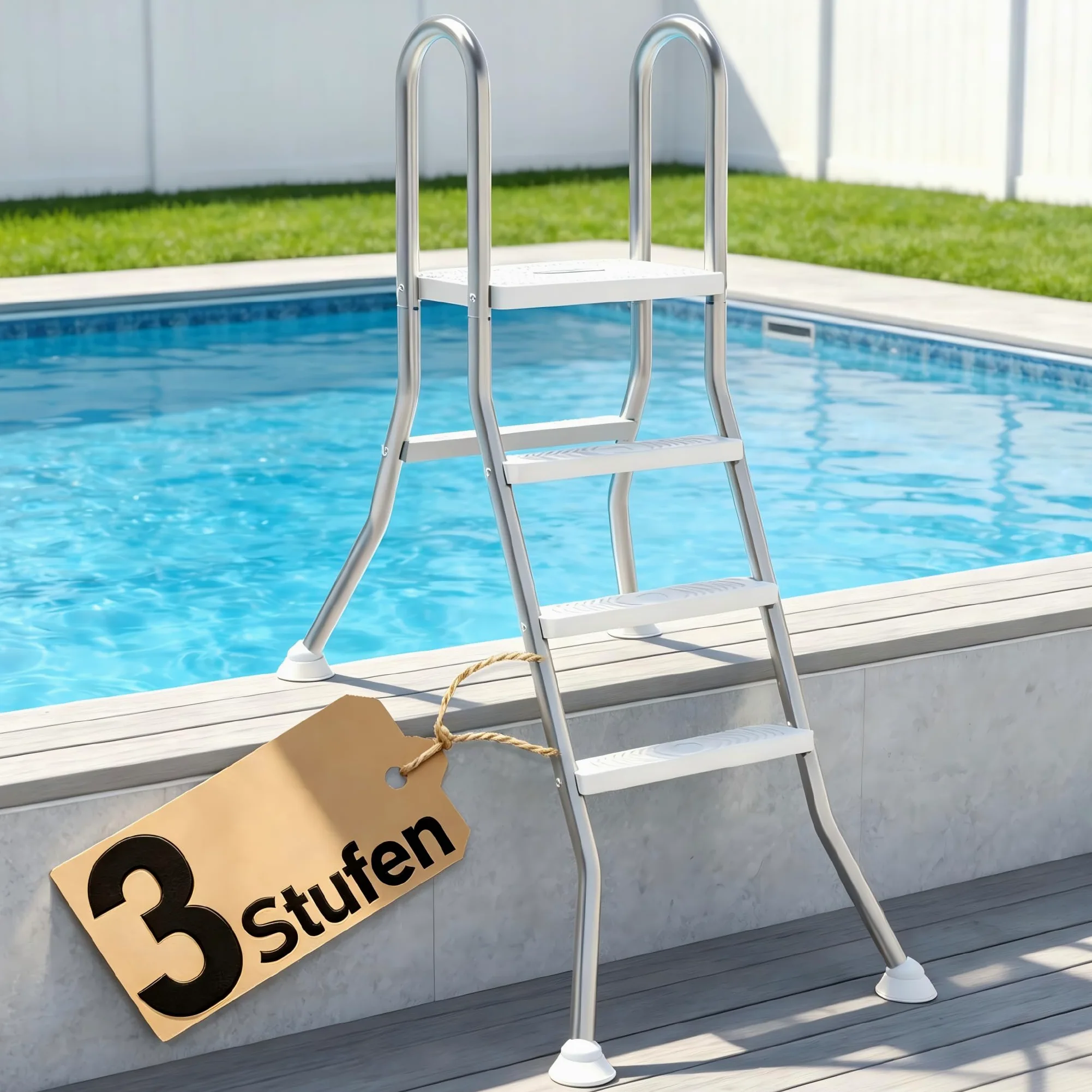 Scaletta per piscina a 3 gradini in acciaio inossidabile 304, antiscivolo, scala mobile per l'ingresso in piscina per piscine parzialmente interrate fino a 115 cm di profondità
