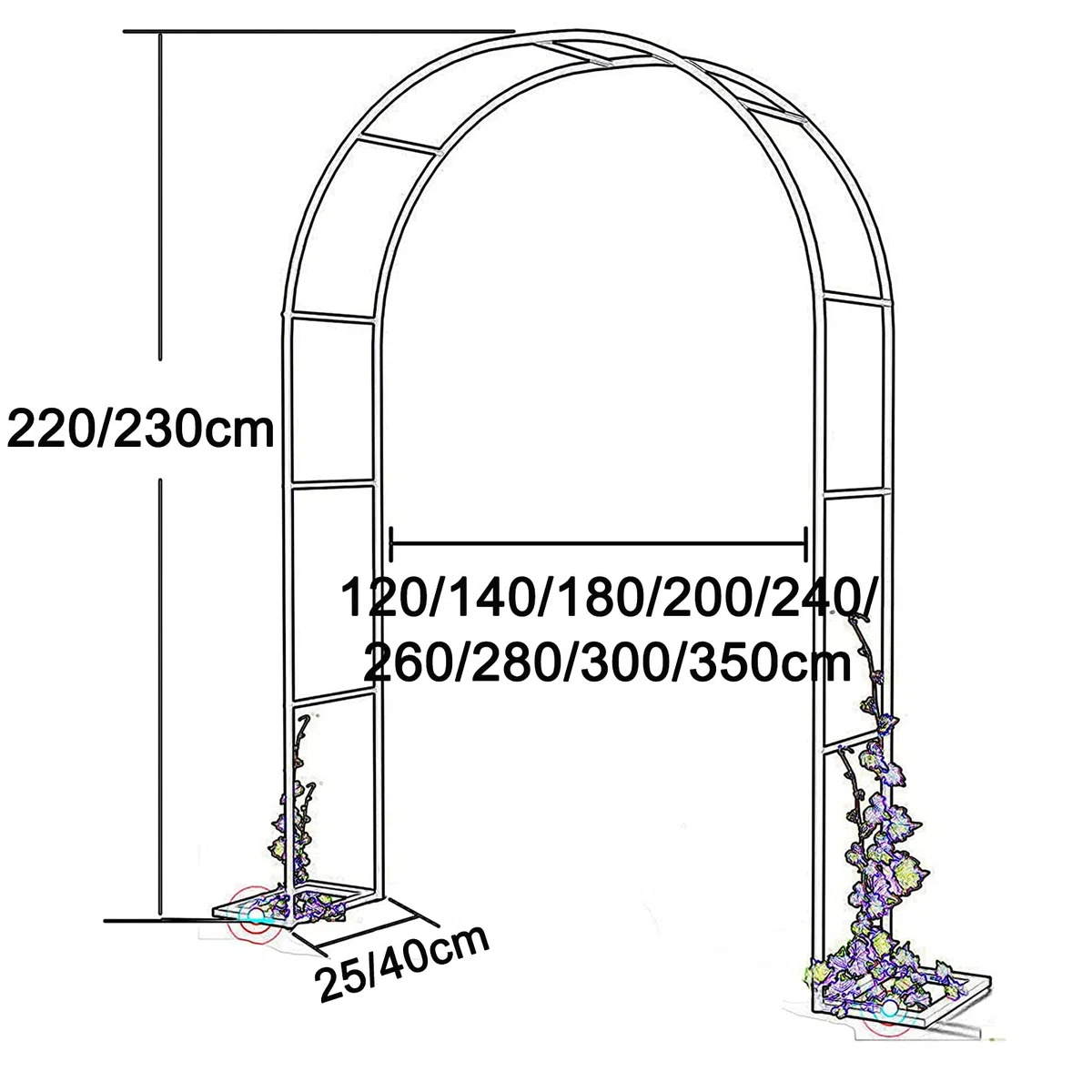 Arco da giardino in metallo, traliccio resistente alle intemperie per piante rampicanti, pergolato per matrimoni, telaio in ferro resistente, elegante decorazione da giardino, perfetto per prato e