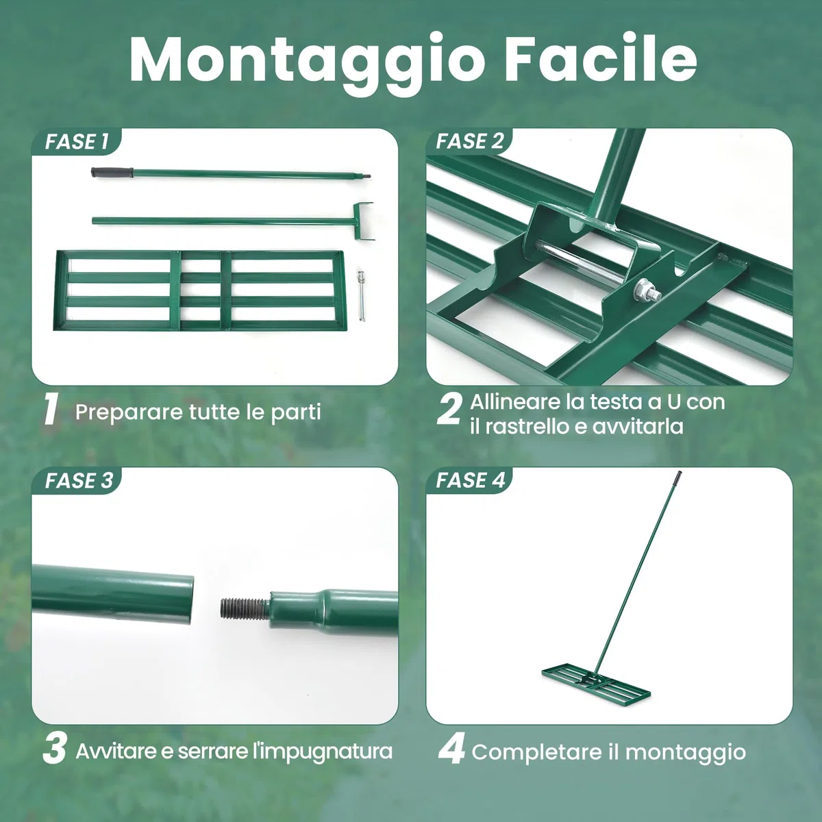 RELAX4LIFE Rastrello da Giardino 75/91/106CM, Rastrello Livellatore per Prato, Attrezzo da Giardino in Metallo per Livellare il Terreno e la Sabbia del Prato (91 x 25 cm)
