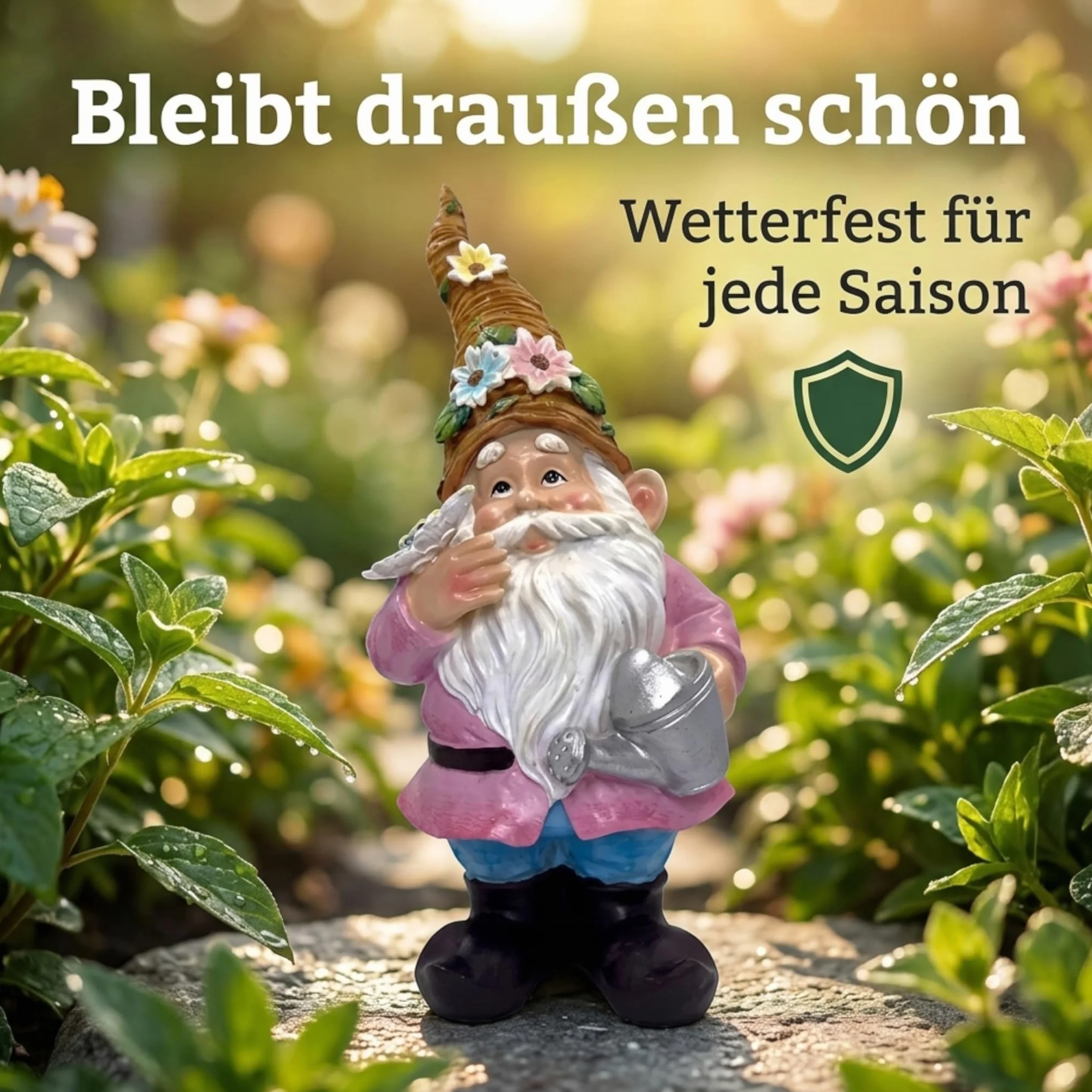 MIJOMA GNOME Dwarf - Nano da giardino, decorazione da giardino, gnomo, gnomo, decorazione per il giardino, decorazione per la casa, per il balcone (giacca rosa, 27 cm)