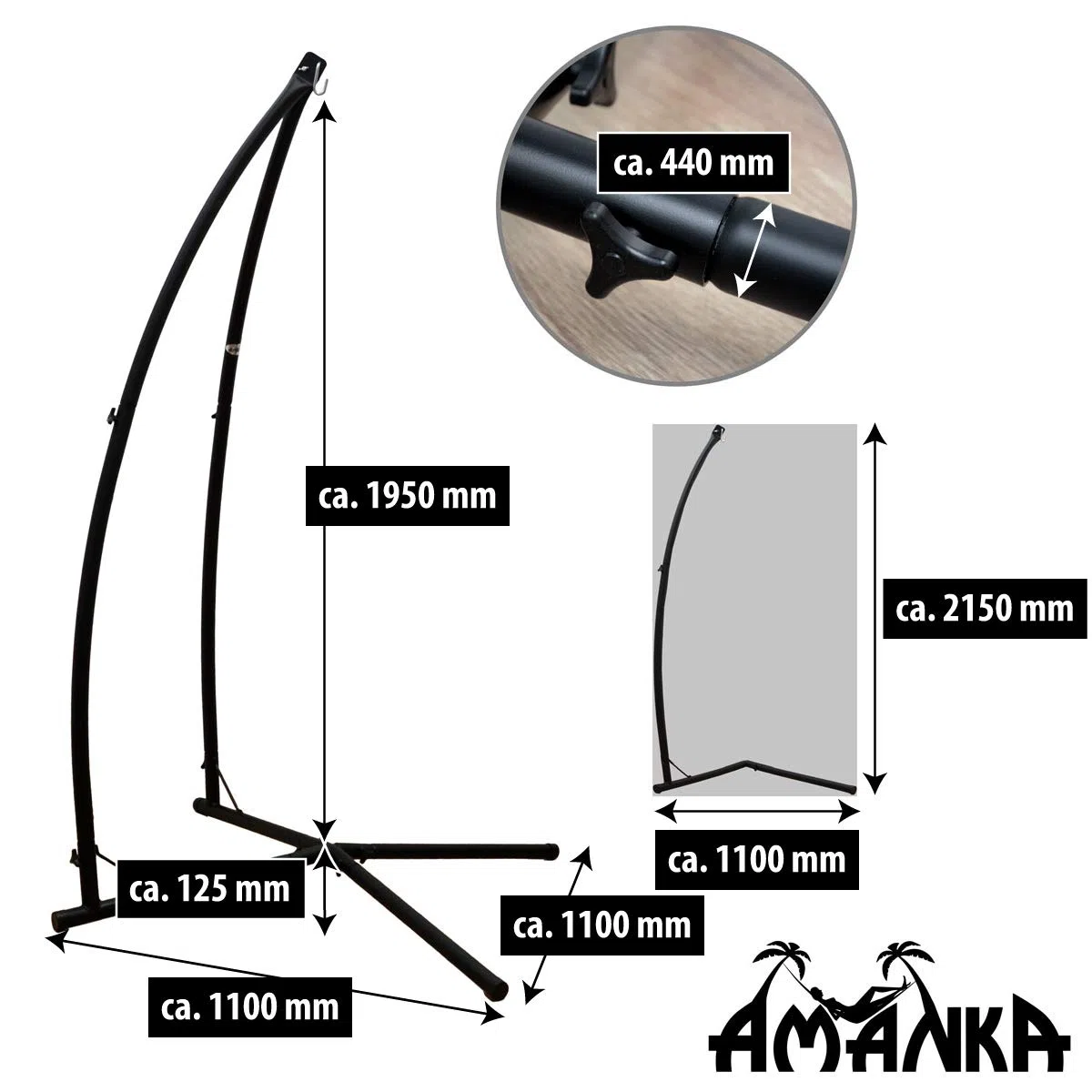 AMANKA Fino a 120kg: Supporto per Sedia a Dondolo da Esterno - 215cm Supporto Sedia Sospesa - XL Base per Poltrona Sospesa - Struttura per Poltrone da Giardino Altalena da Camera Sedie da Giardino