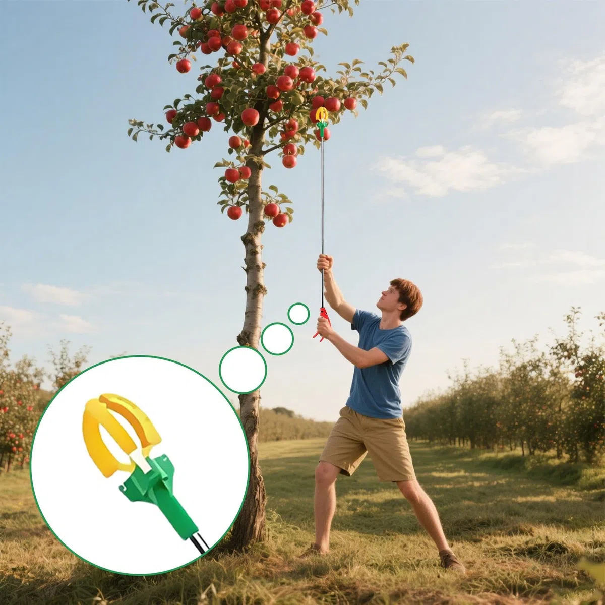Asta Per Raccolta Della Frutta - Attrezzo Telescopico a Tre Artigli per Raccogliere Frutta,Assistente Manuale Regolabile per Raccolto in Giardino e Frutteto