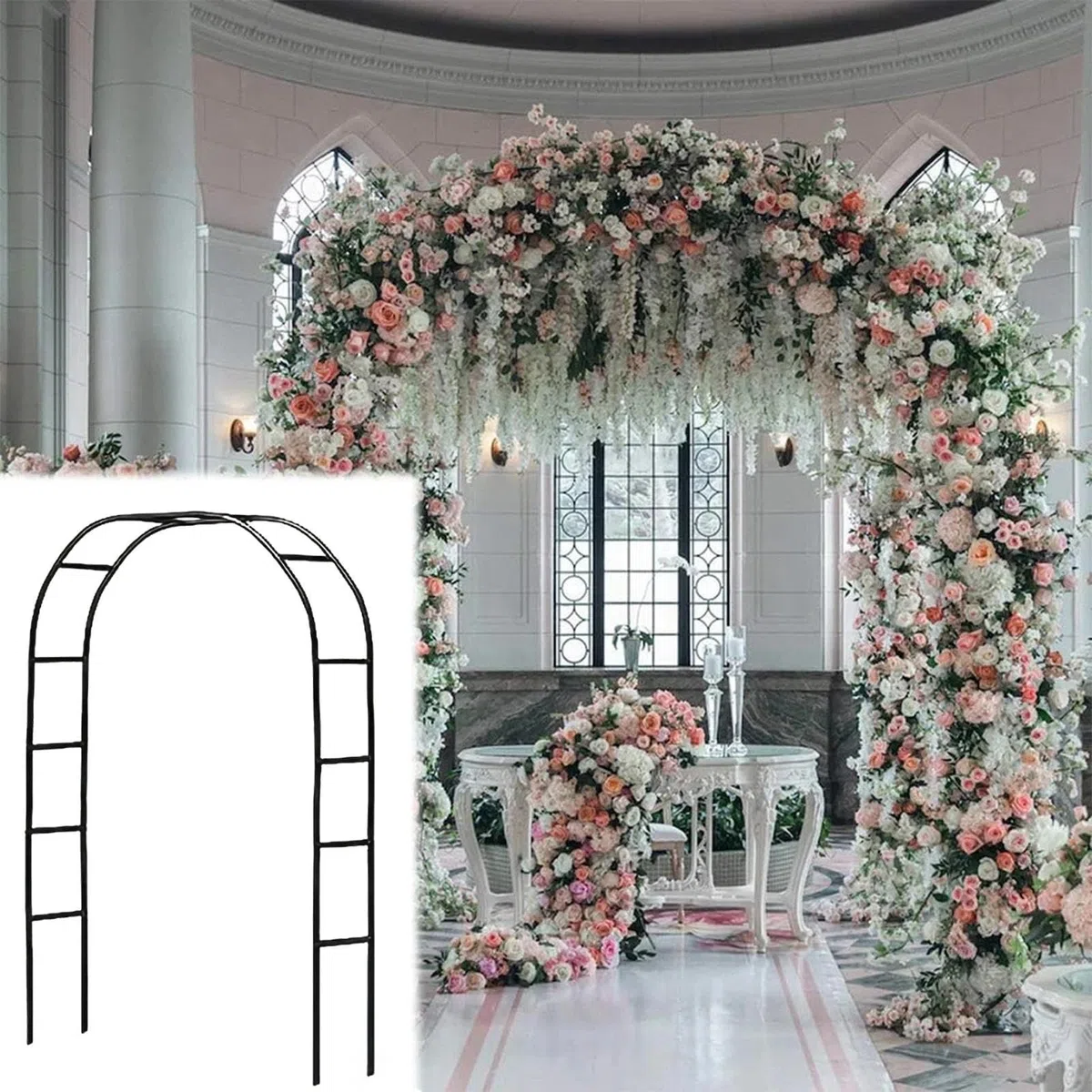 Traliccio ad da giardino, pergolato in metallo per piante rampicanti, viti e uva, supporto per sfondo per matrimoni all'aperto, cornice per fiori per feste, decorazioni da giardino ed eventi