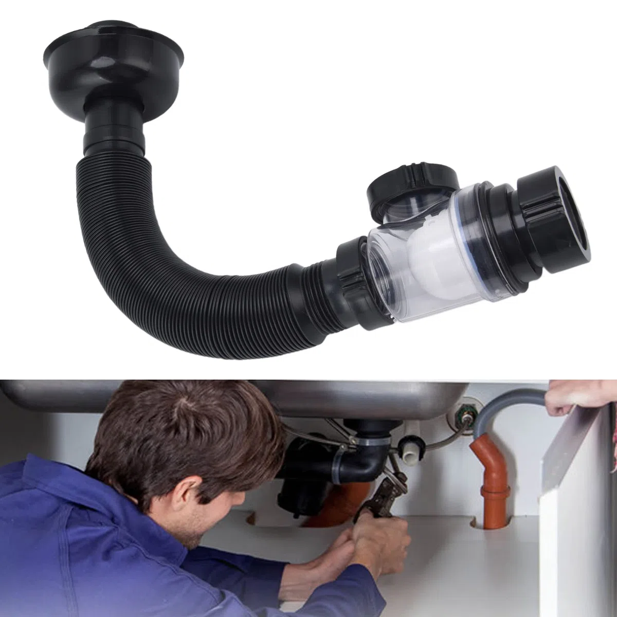 Jenngaoo Tubo di Scarico Espandibile per Lavandino del Bagno e Cucina in PVC - Estensibile