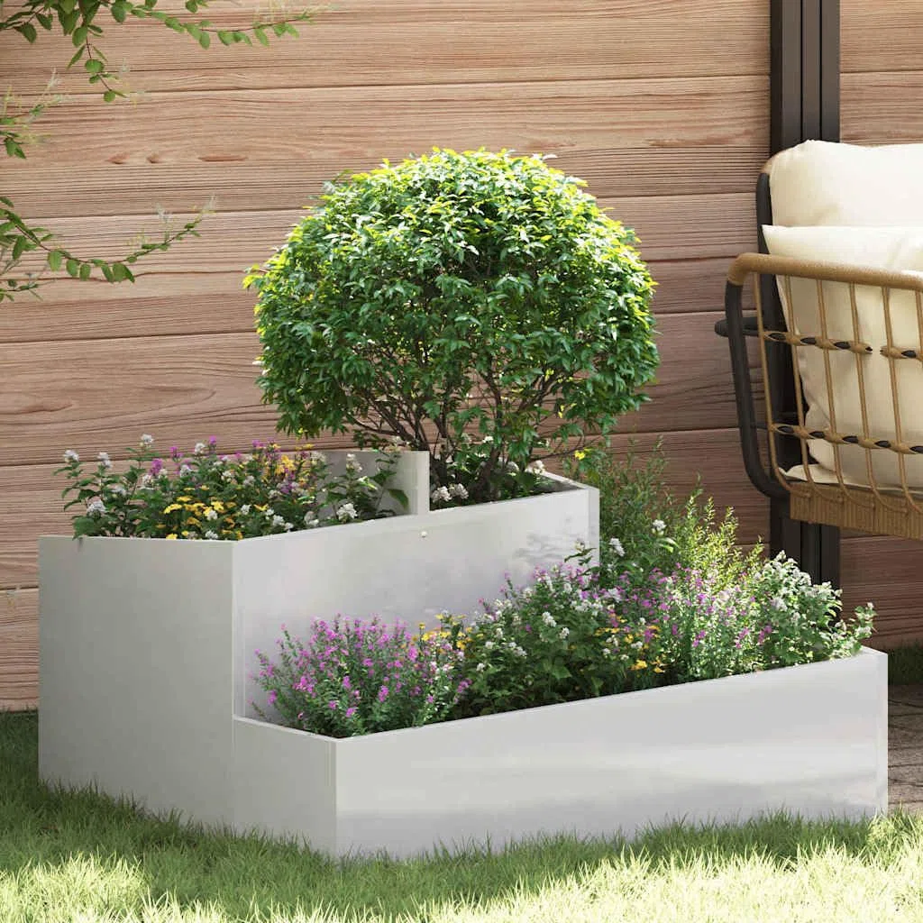 Fioriera moderna in acciaio – Vaso da giardino argento 80 x 80 x 50 cm in acciaio laminato a freddo con finitura metallica per terrazza ed esterni