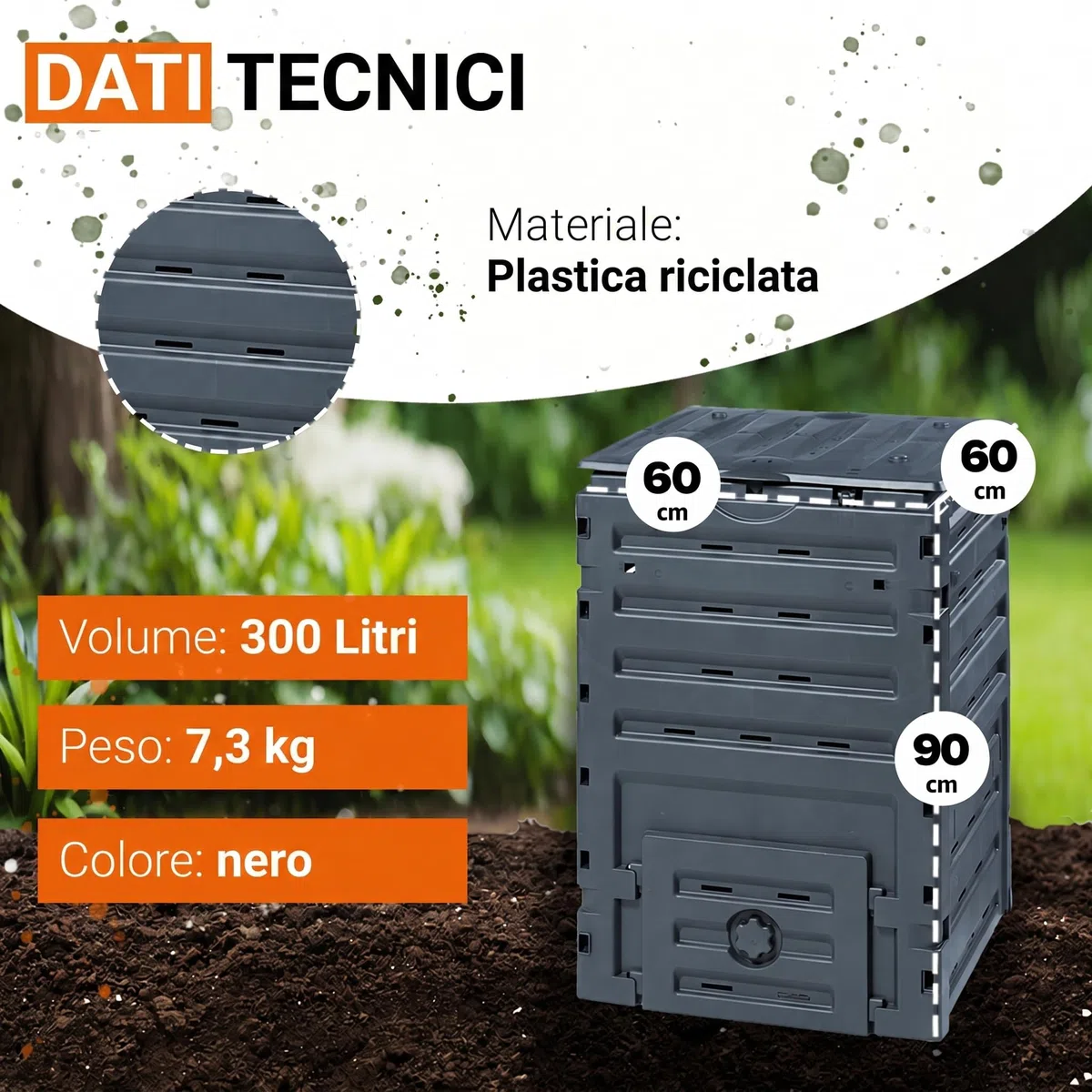GARANTIA ECO-MASTER compostiera in plastica 300 litri nero