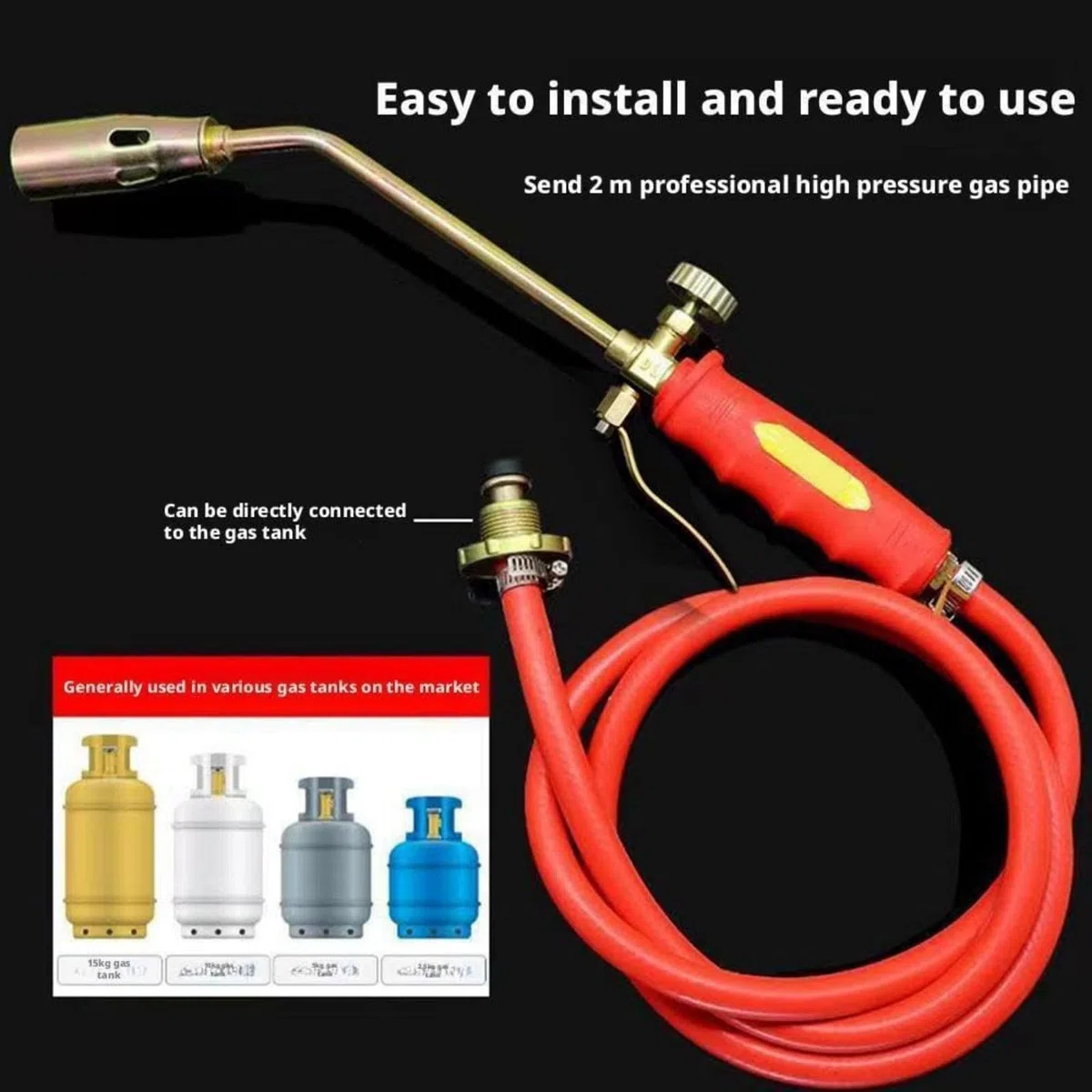 Nuovo Kit Torcia a Propano 2025, Torcia a Propano Portatile con Tubo per Erbacce, Torcia ad Alta Potenza per Diserbo da Giardino, Coperture, Ghiaccio, Neve (Diametro 35 mm, Tubo Gas da 2 m)