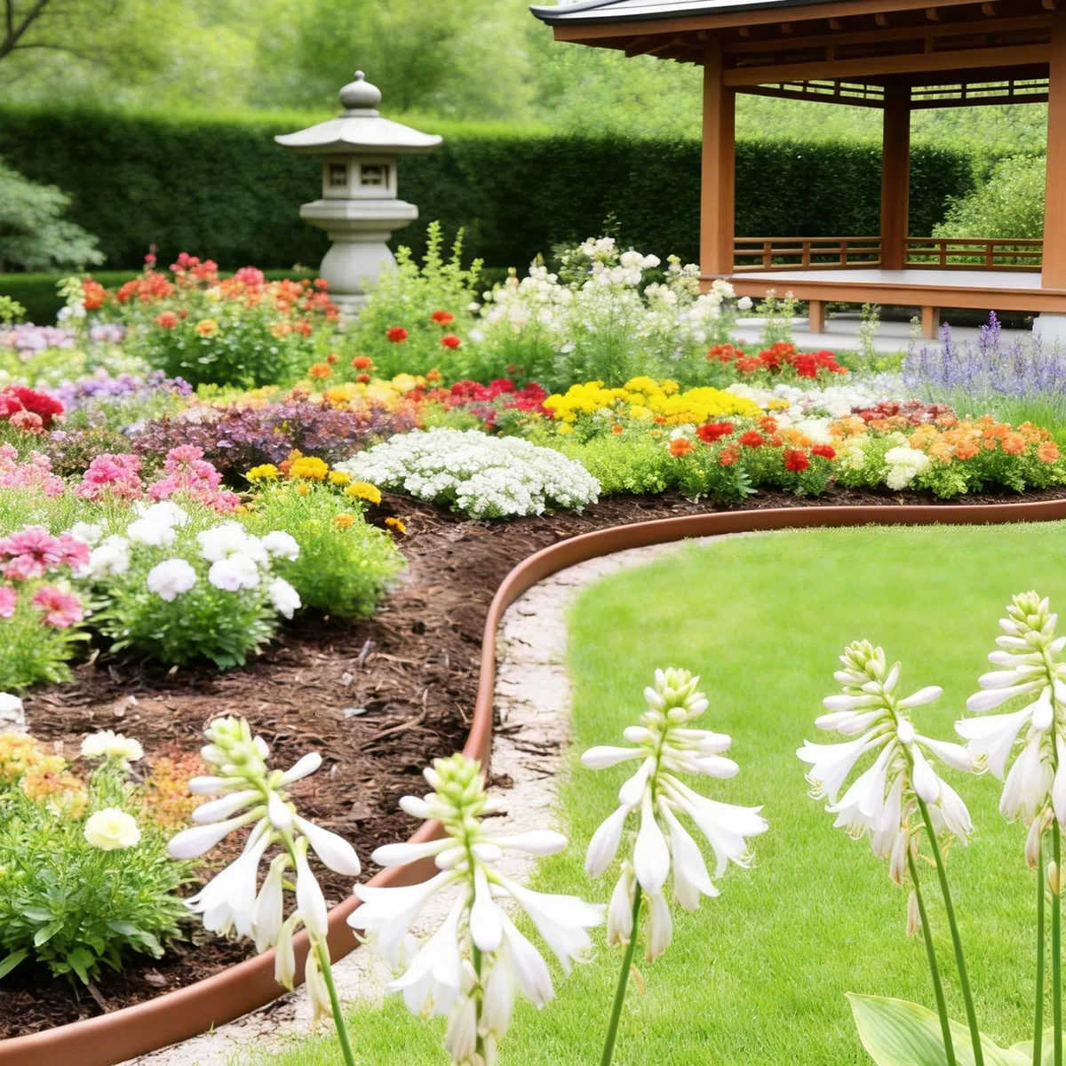 Bordo per Aiuole da Giardino 10 m con 60 Picchetti – Bordura per Prato in Plastica Flessibile, Altezza 5 cm – Separatore per Aiuole e Vialetti, Marrone