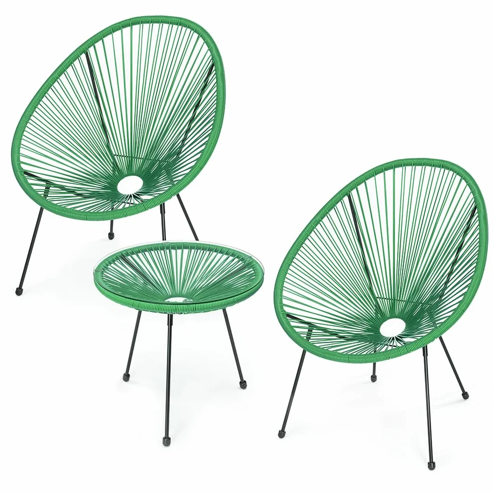 BAKAJI Set da Giardino in Polyrattan con 2 Sedie e 1 Tavolino, Design Intrecciato, Salotto da Conversazione per Esterni, Salottino Ideale per Patio, Balcone, Ristorante, Bar (Verde)