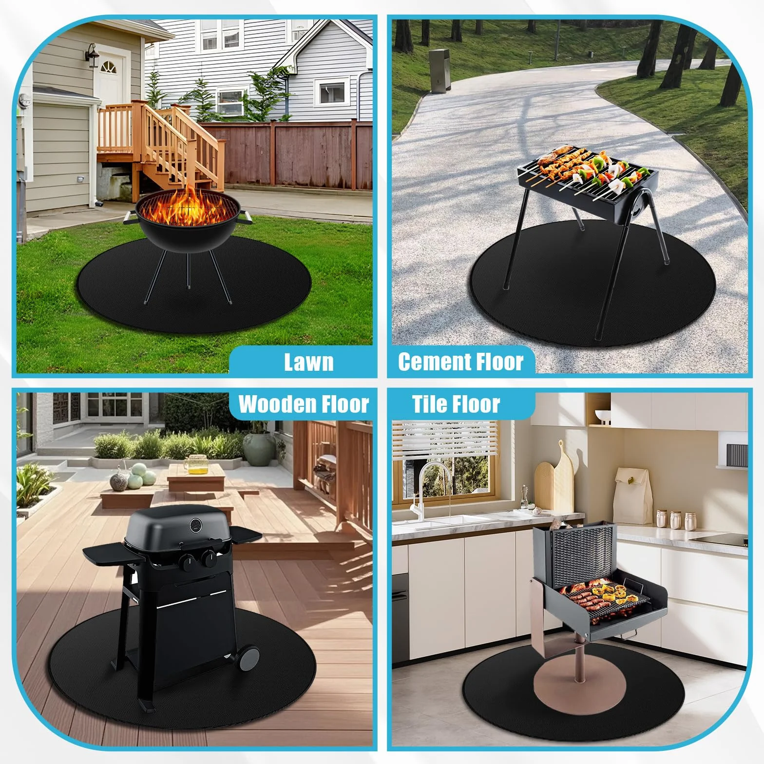 Tappeto Ignifugo per Barbecue,120cm/48" Rotondo Tappetino Ignifugo Riutilizzabile Tappeto Ignifugo Grande Pieghevole Tappetino Ignifugo Adatto per Campeggio Braciere All'aperto