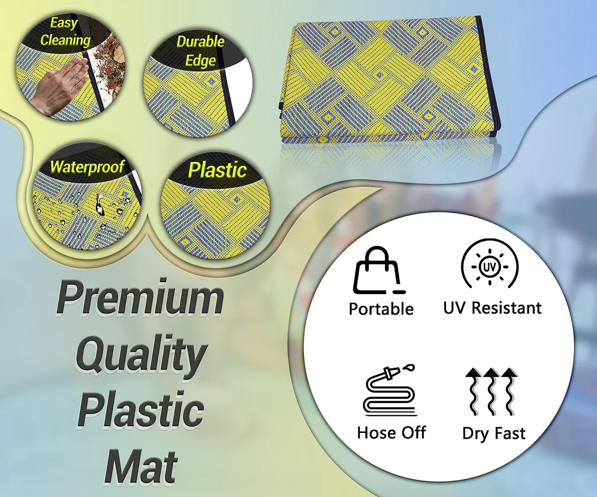 ARSUK Tappeto da Esterno in Plastica (210x150 cm) – Tappeto per Patio, Giardino, Spiaggia, Campeggio, Balcone, Terrazza, Cortile, Veranda – Lavabile, Portatile, Confortevole, Resistente e Anti-UV