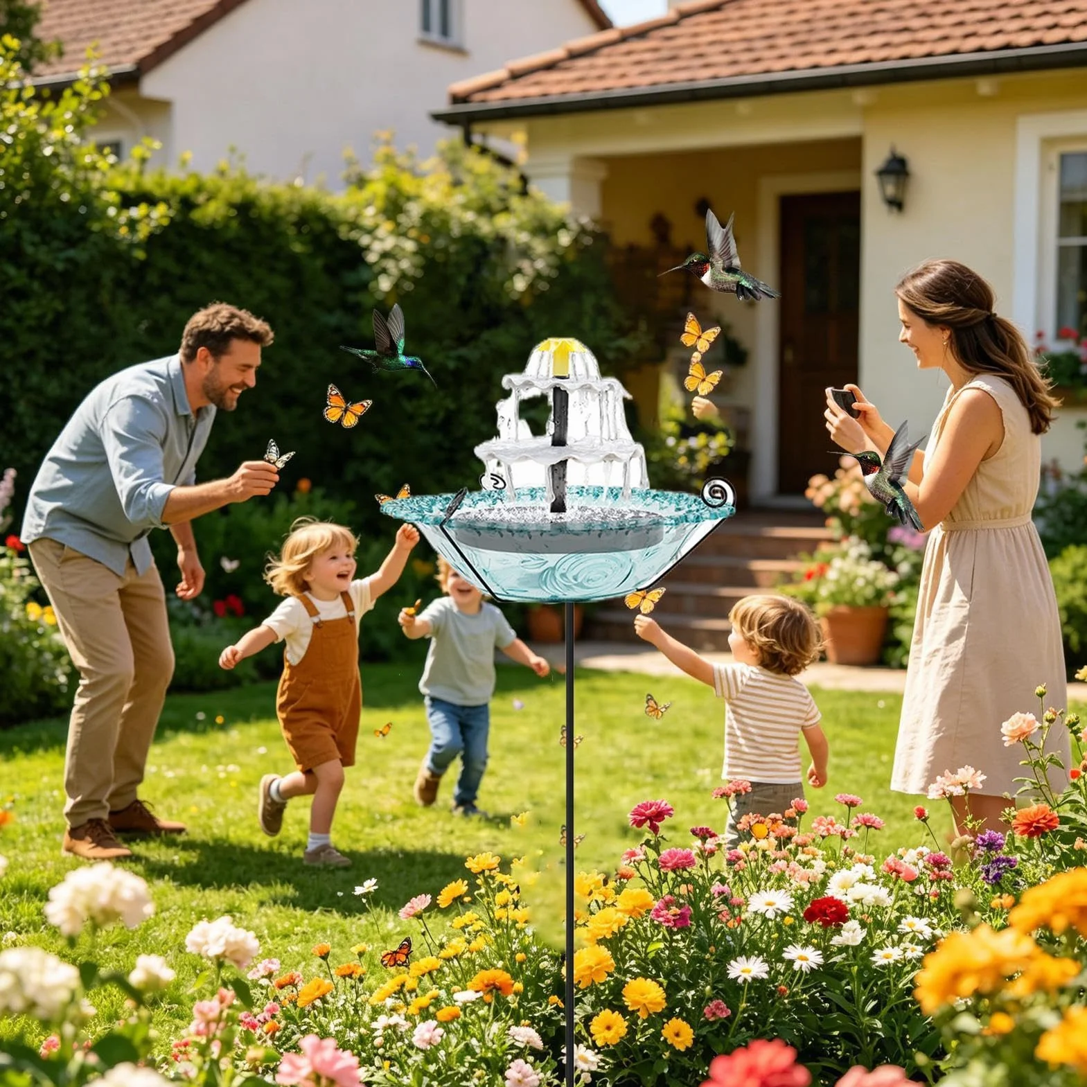 Fontana Solare per Uccelli in Bagno Alimentatore per | Bagno Da Giardino Per Amanti Della Natura Giardinieri Cortile Balcone Terrazza Prato Giardino Antistante