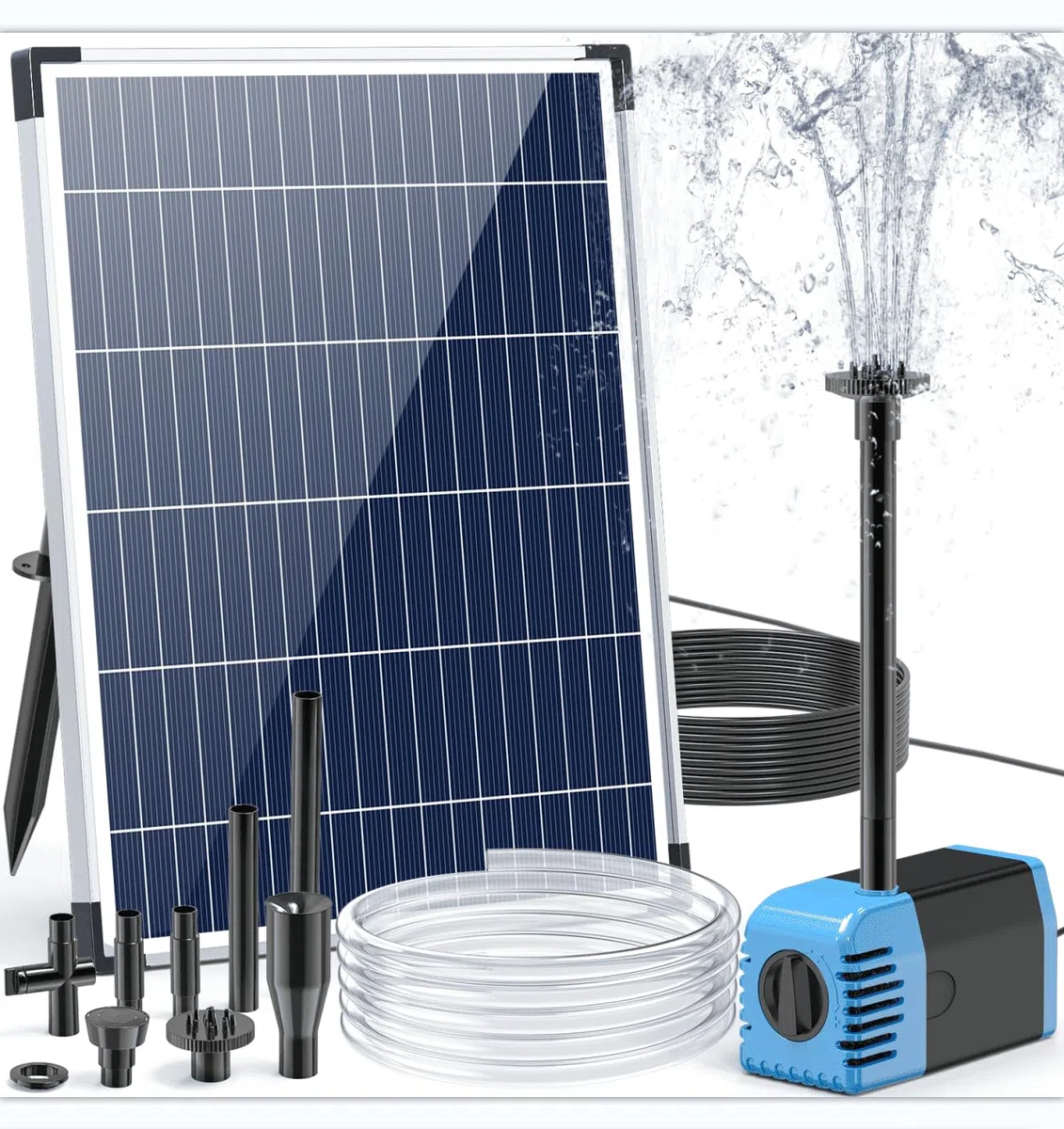Biling Fontana solare per laghetto da 12 W, 605 l/h, fontana solare per laghetto con tubo da 2 m, fontane solari fai da te, pompa per stagni da giardino, torrente, cascata, piscina