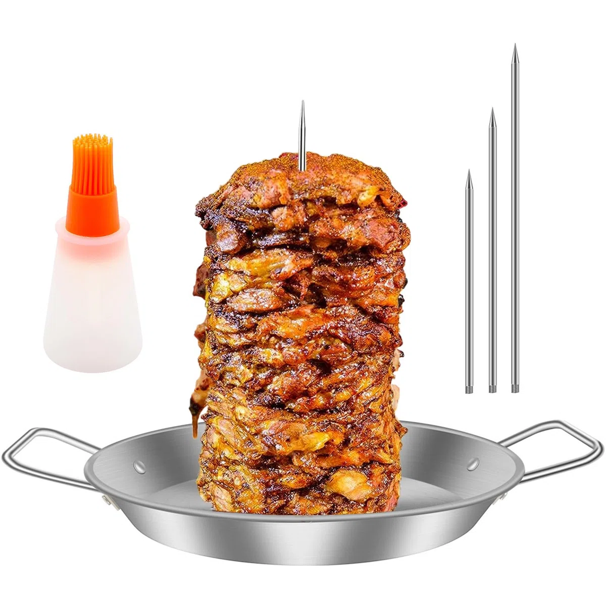 Supporto verticale per spiedini per kebab, in acciaio inox, per barbecue o forno, spiedini verticali per carne con 3 punte di diverse dimensioni, per pollo, pesce, salsiccia e bistecca