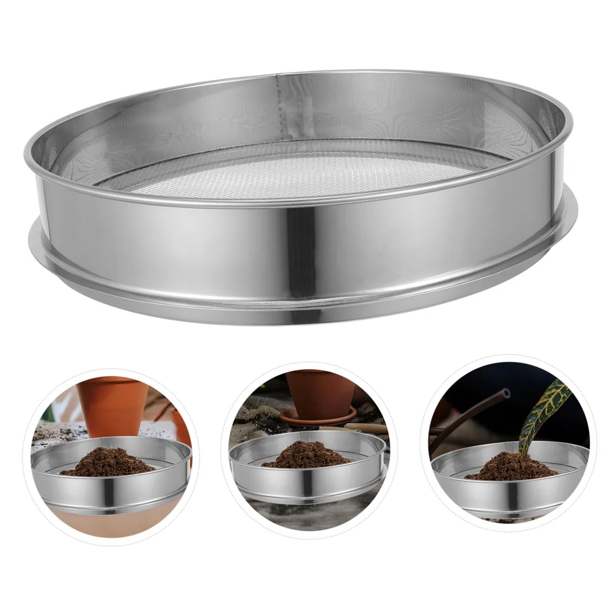 PartyKindom Setaccio in acciaio inox per giardinaggio, strumento multiuso setaccio a terra rotondo, 40 cm, per compost e pavimento e solido