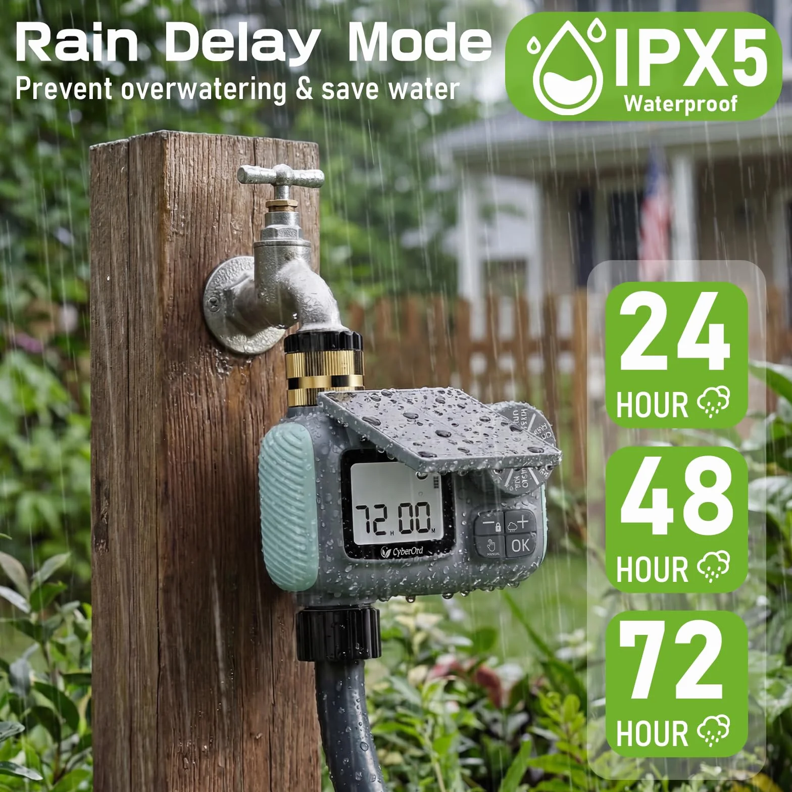 Timer Irrigazione Solare, Programmatore Automatico per Tubo da Giardino con Ritardo Pioggia/Modalità Manuale, 3/4" Ingresso in Ottone Energia Display LCD Ecologica per Prato e Giardino
