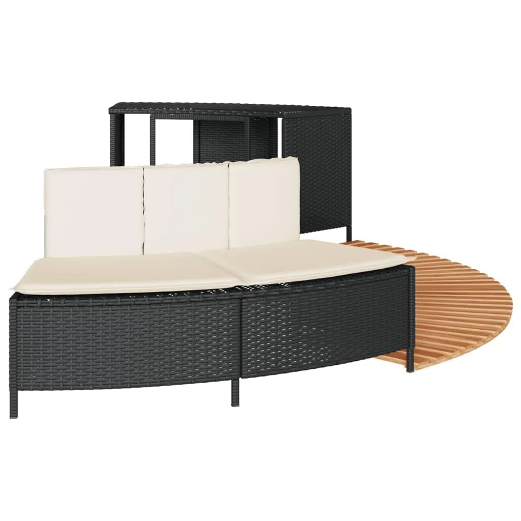 Bordo per Spa Nero in Polyrattan e Legno Massello di Acacia-365614