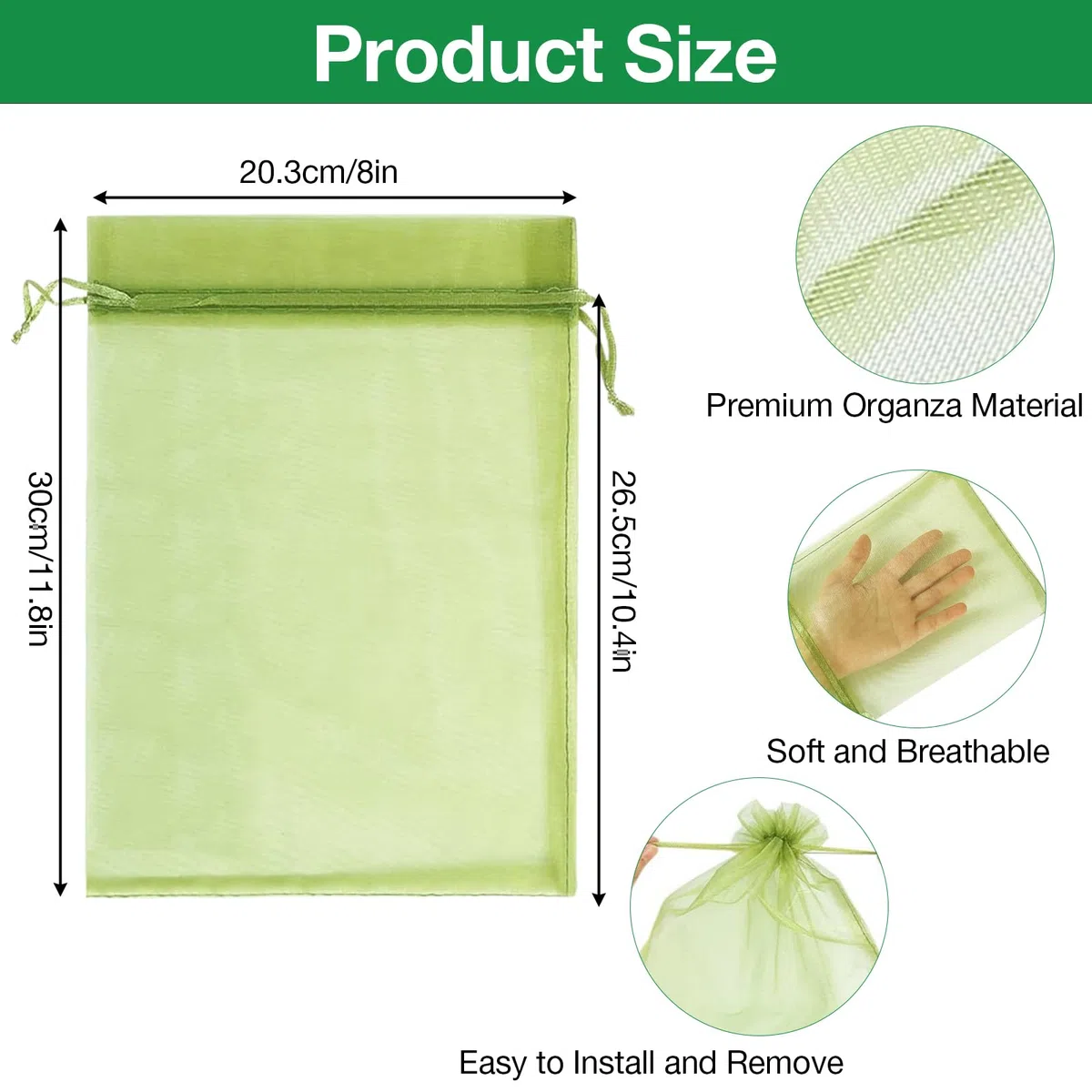 KATELUO Sacchetti di Protezione per Uva 20 x 30 cm, 100 Pezzi Sacchetto di Protezione Della Frutta, Sacchetti Organza con Coulisse per Frutta da Giardino Tengono Lontani Moscerini Vespe e Uccelli