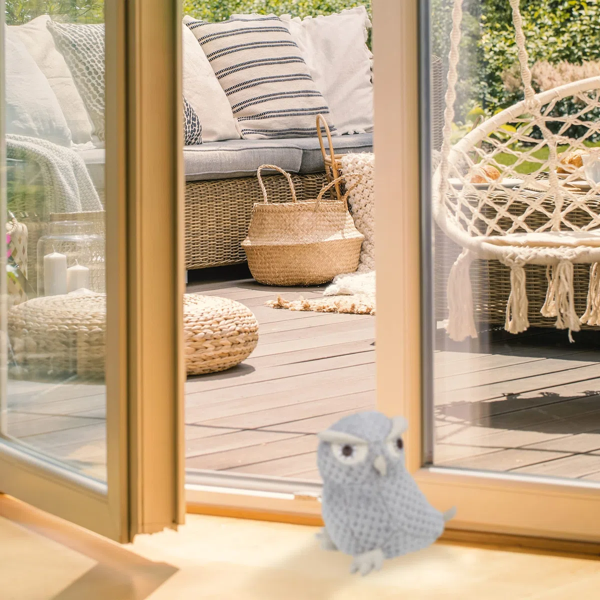 Relaxdays Gufo Fermaporta, Blocca Porta Pesante da Terra, in Stoffa, Interno in Sabbia, HLP: 22 x 21 x 17 cm, Grigio