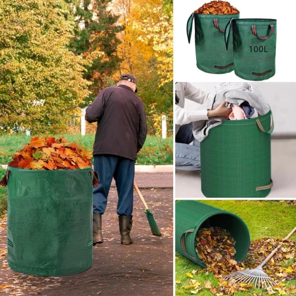 2 sacco foglie con coperchio,100 L sacchi giardinaggio, Ispessito sacco per erba, sacchi riutilizzabili giardino, Impermeabili sacco potatura, contenitore rifiuti giardino pieghevole con 4 manici