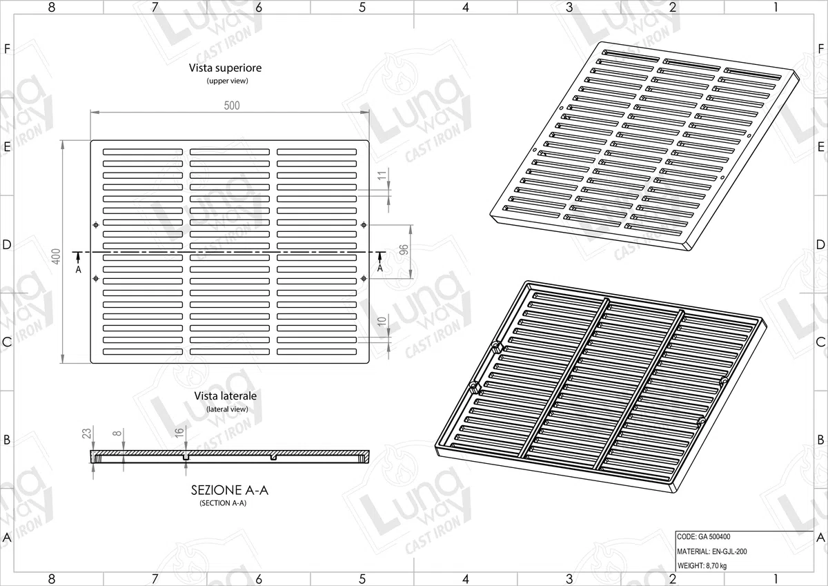 Lunaway - Griglia in ghisa per raccolta cenere e barbecue | Dimensioni 50 x 40 cm, Spessore 2,3 cm | Ottimizza il tiraggio del camino | Resistente alle alte temperature | Facile pulizia